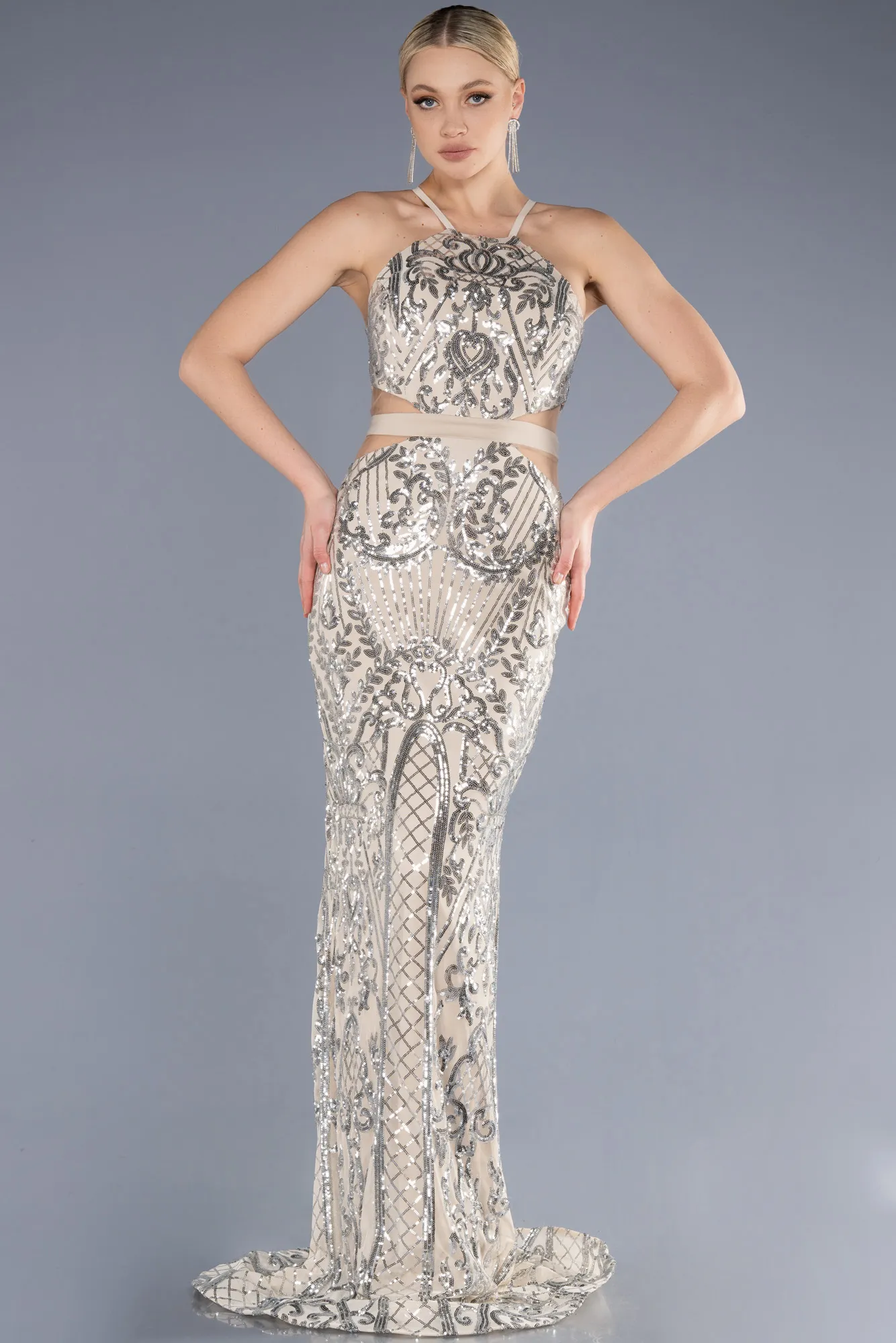 Beige-Long Mermaid Prom Dress ABU3670
