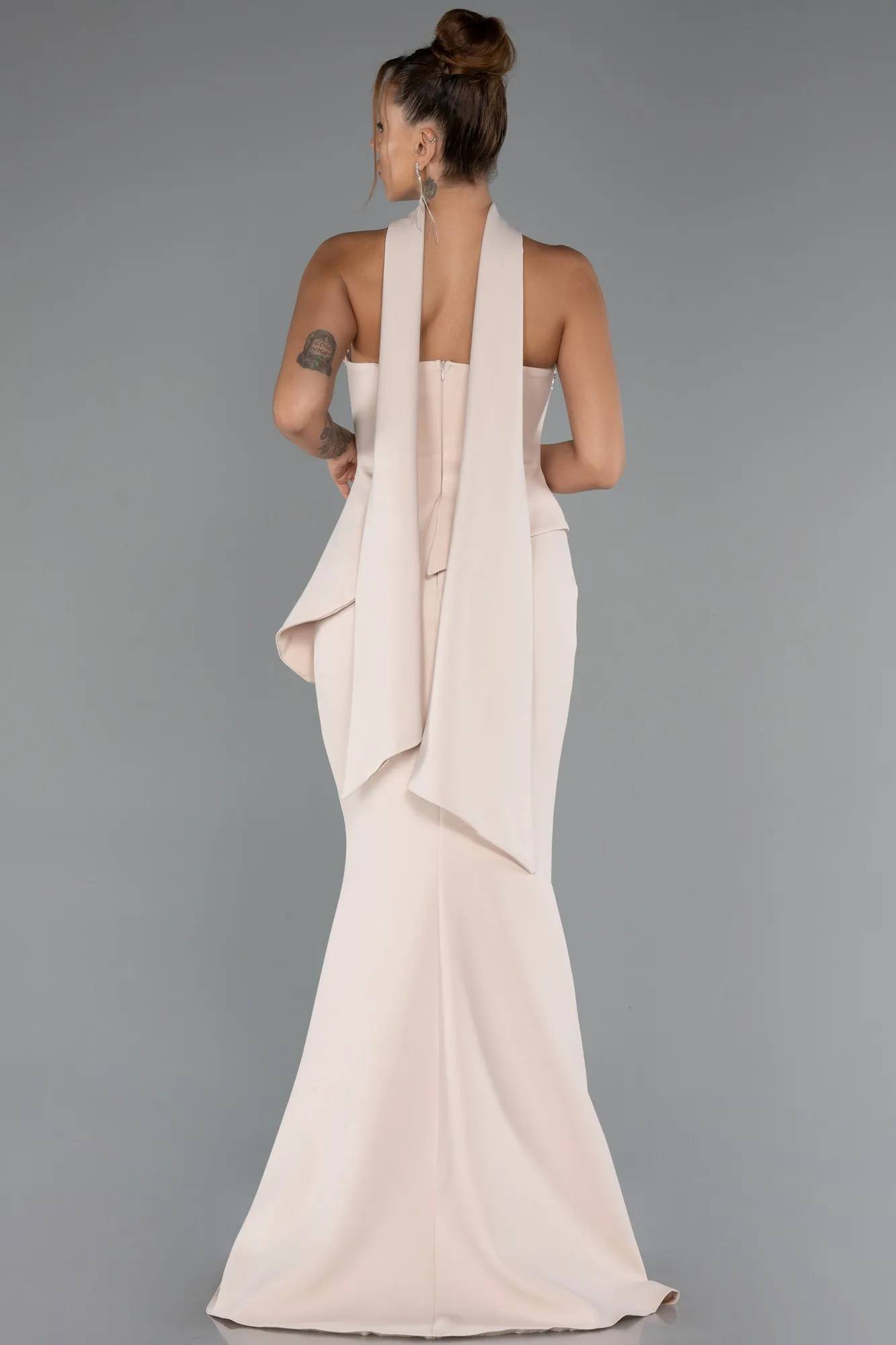 Beige-Long Mermaid Prom Dress ABU5329