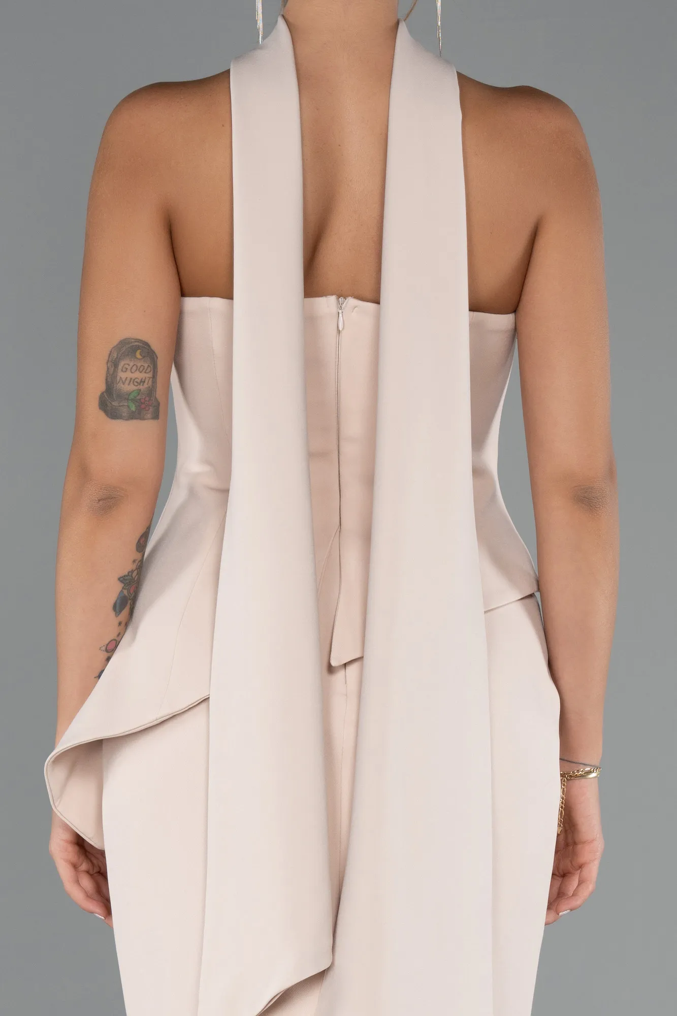 Beige-Long Mermaid Prom Dress ABU5329