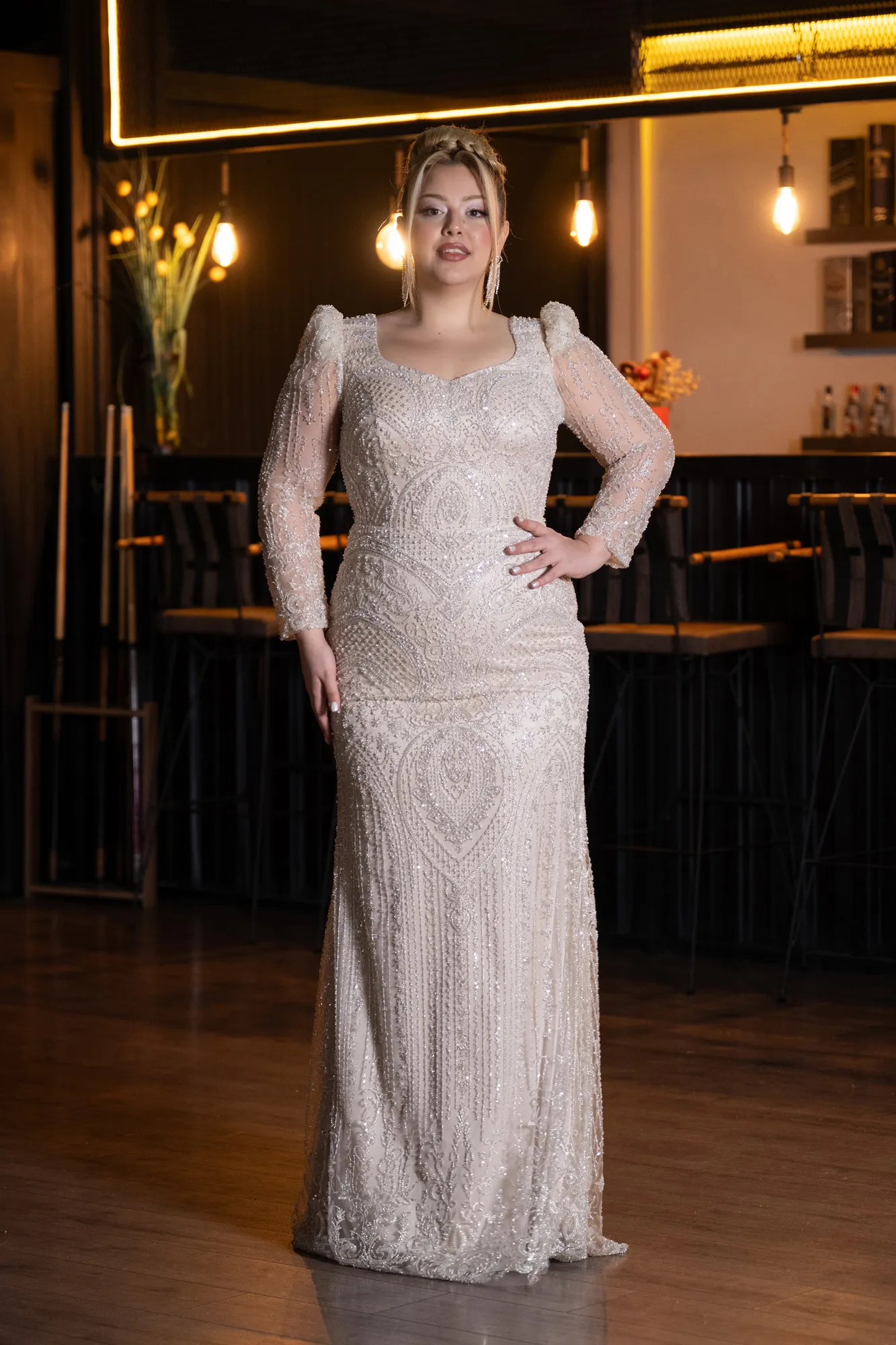 Beige-Long Oversized Evening Dress ABU5463