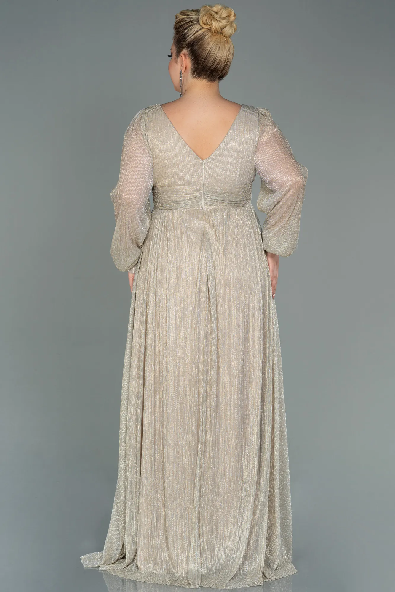 Beige-Long Plus Size Evening Dress ABU3154