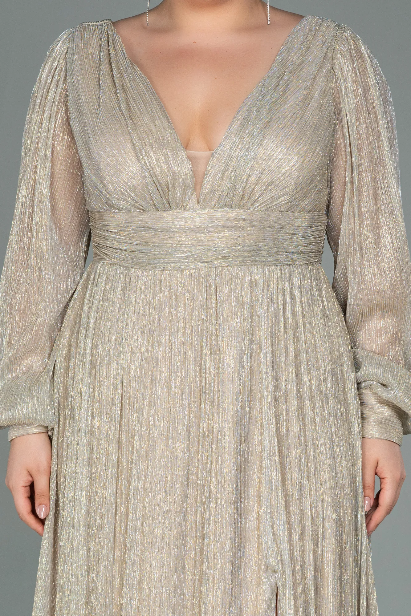 Beige-Long Plus Size Evening Dress ABU3154