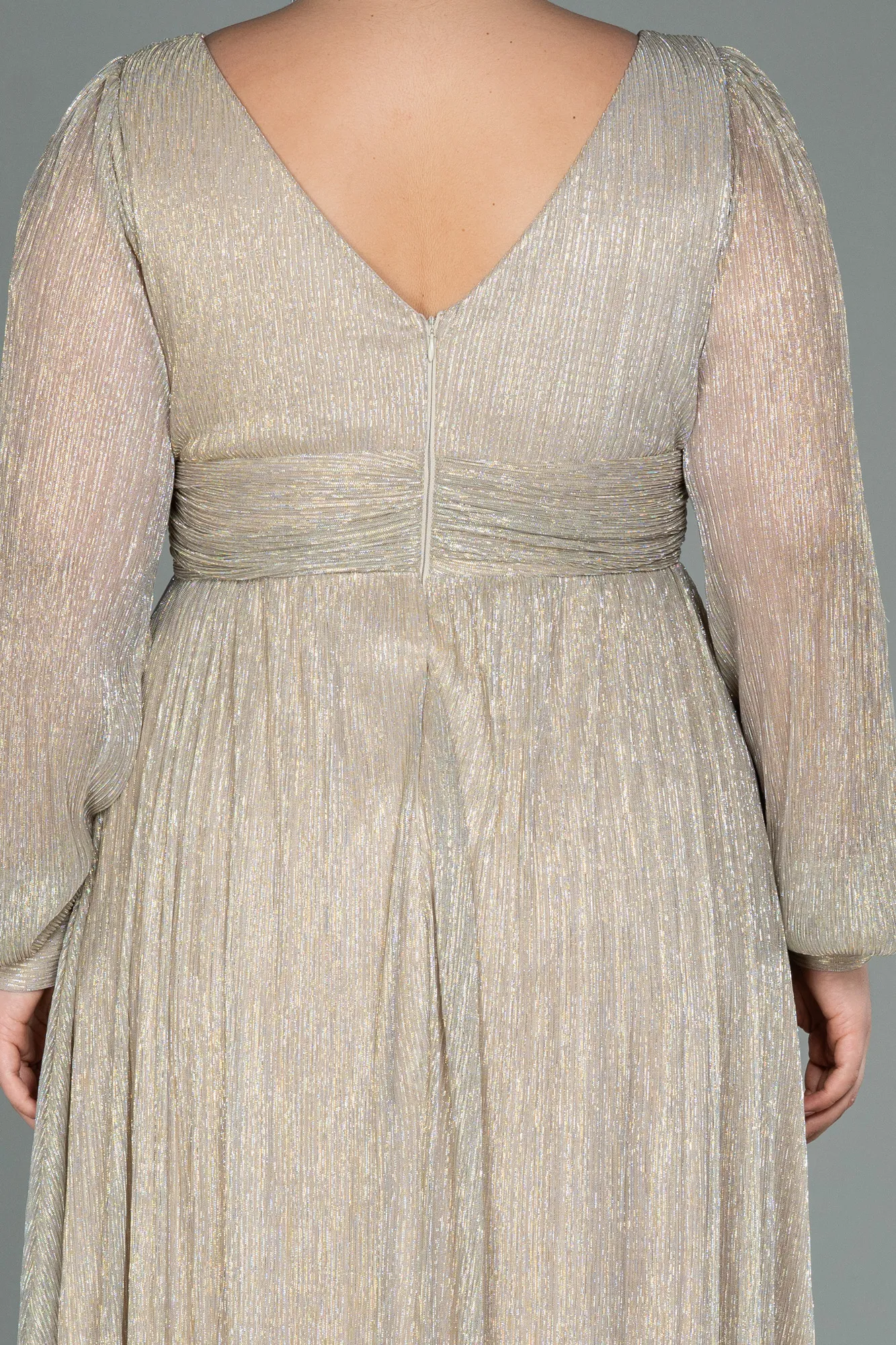 Beige-Long Plus Size Evening Dress ABU3154