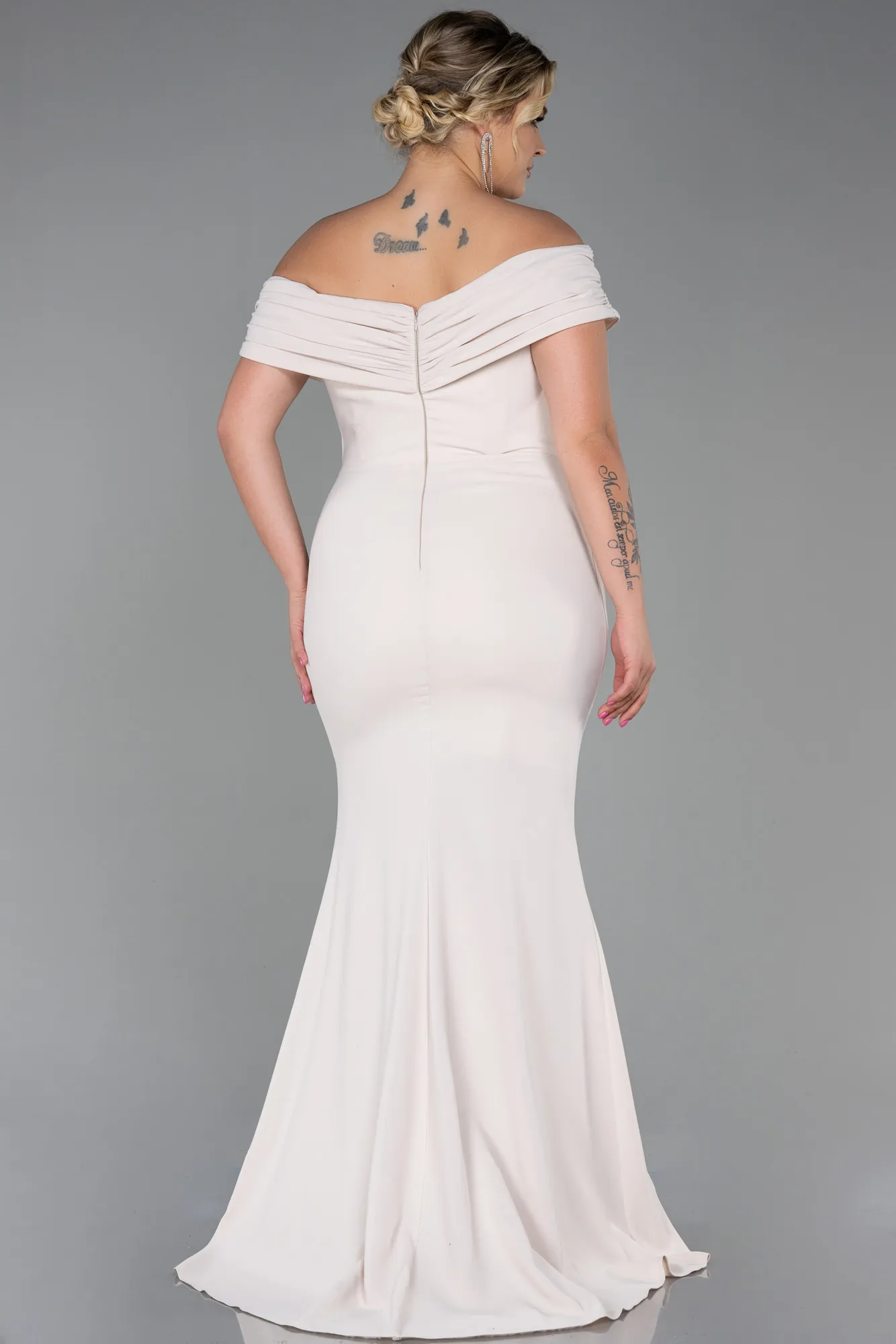 Beige-Long Plus Size Evening Dress ABU3172