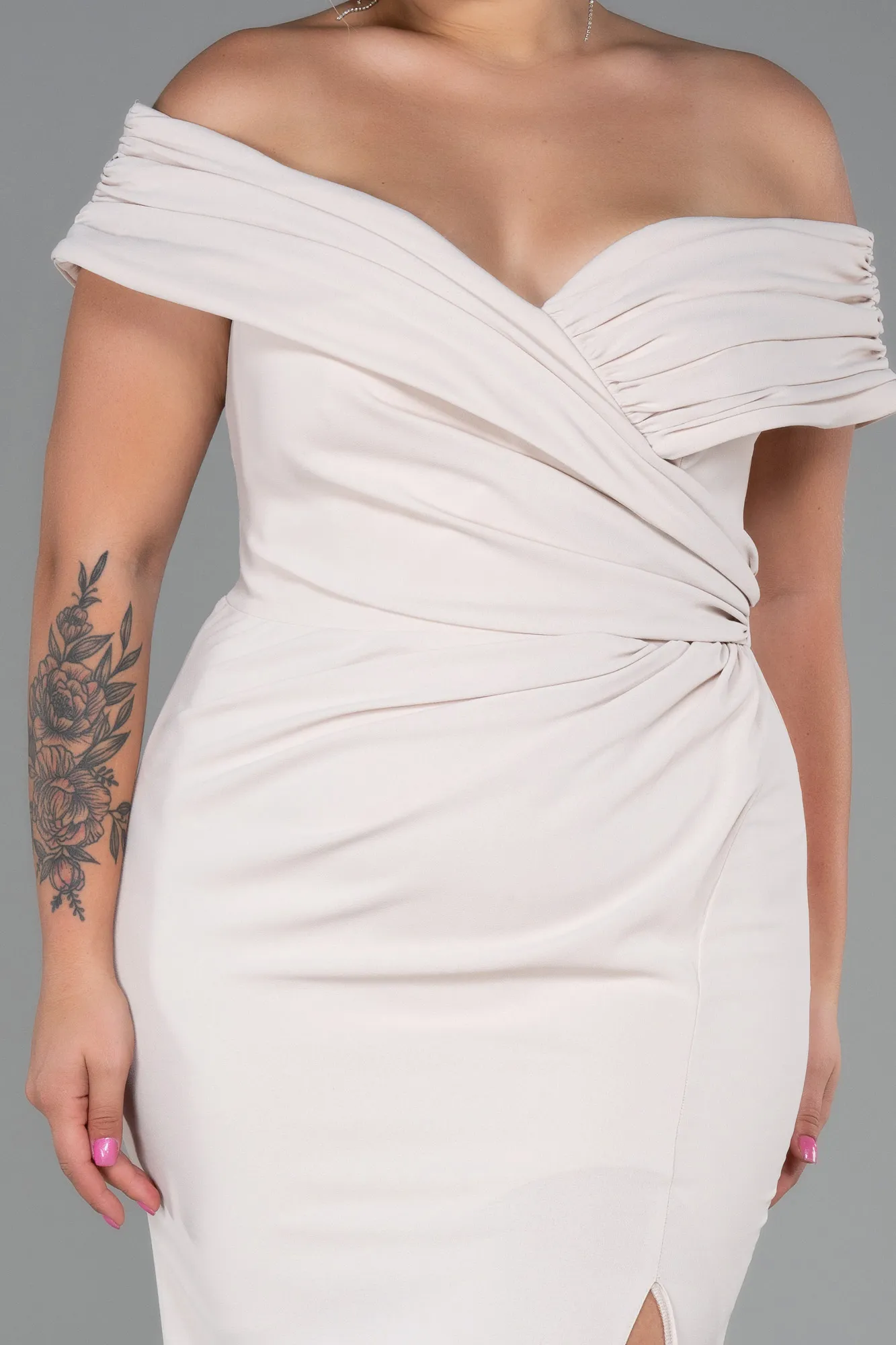 Beige-Long Plus Size Evening Dress ABU3172