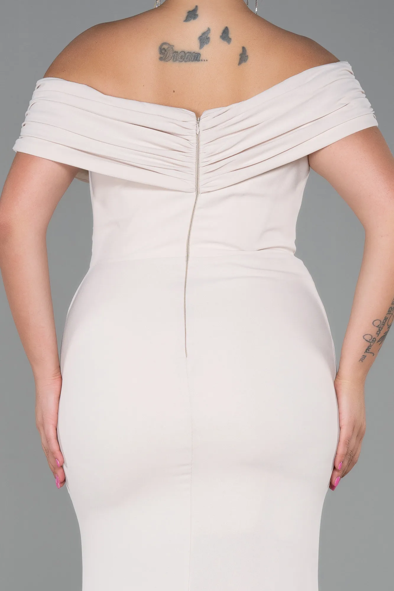 Beige-Long Plus Size Evening Dress ABU3172