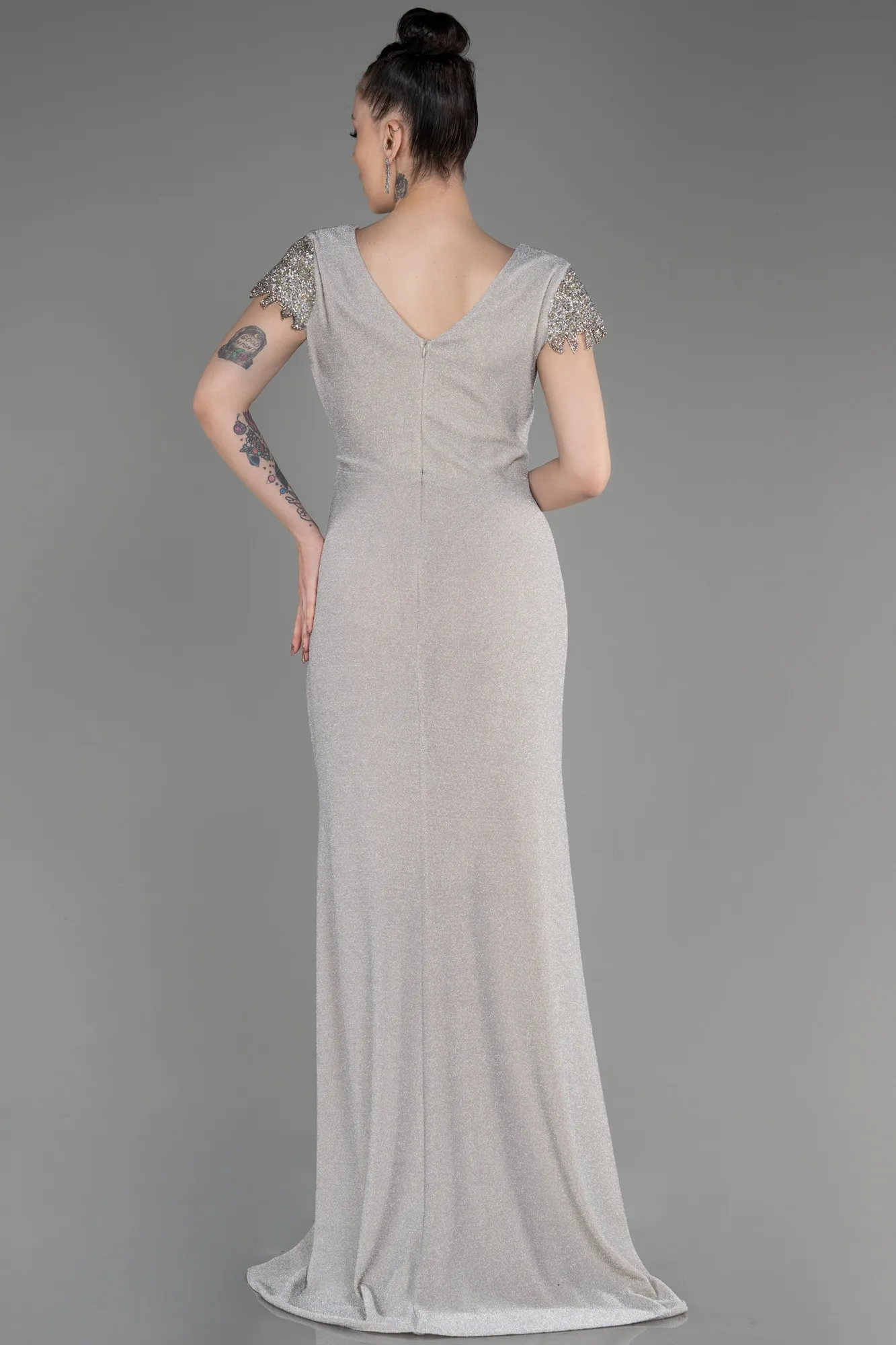 Beige-Long Plus Size Evening Dress ABU3558