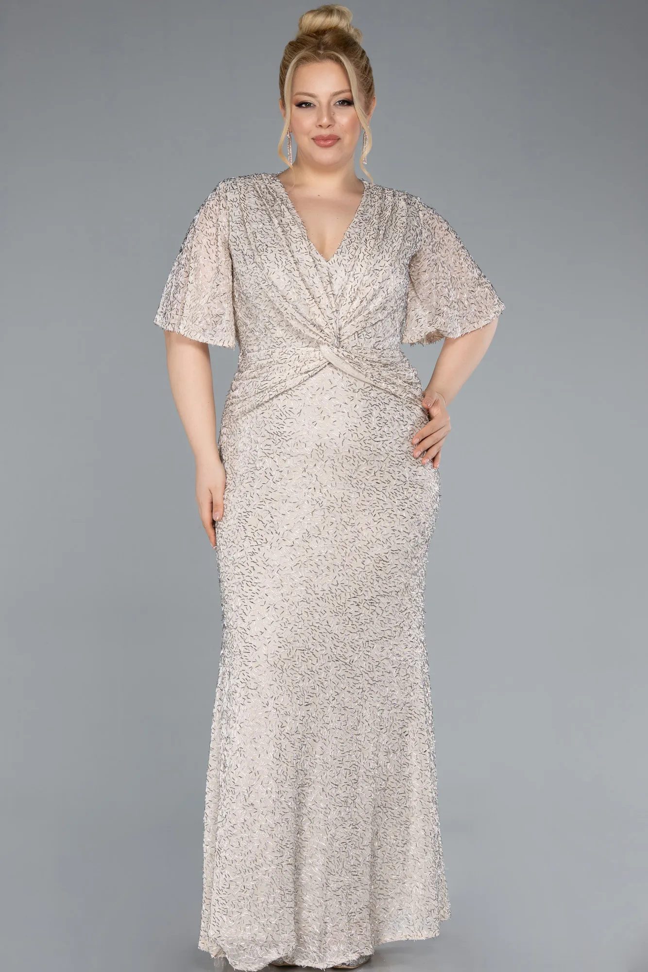 Beige-Long Plus Size Evening Gown ABU4542