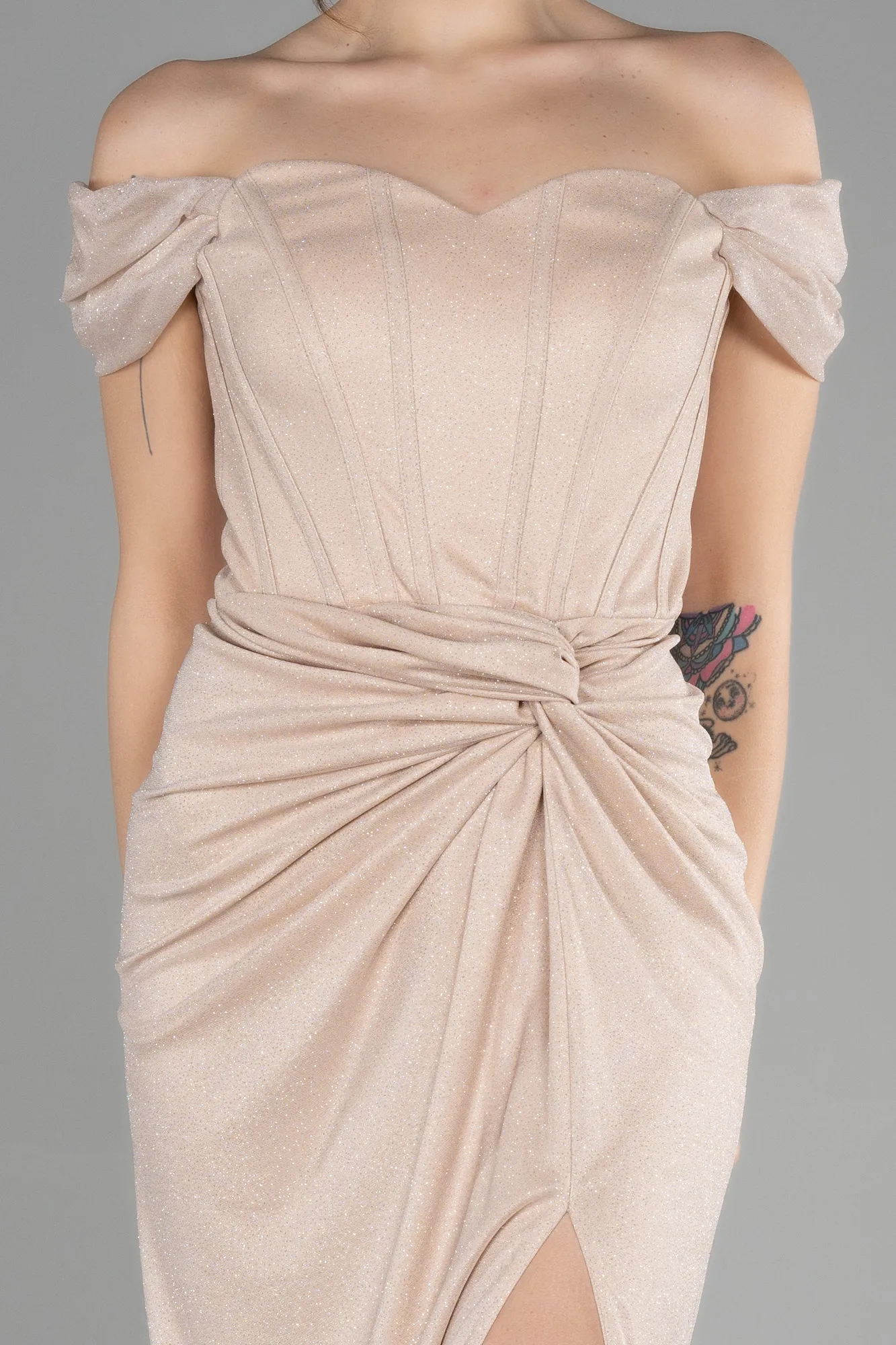 Beige-Long Prom Gown ABU3473