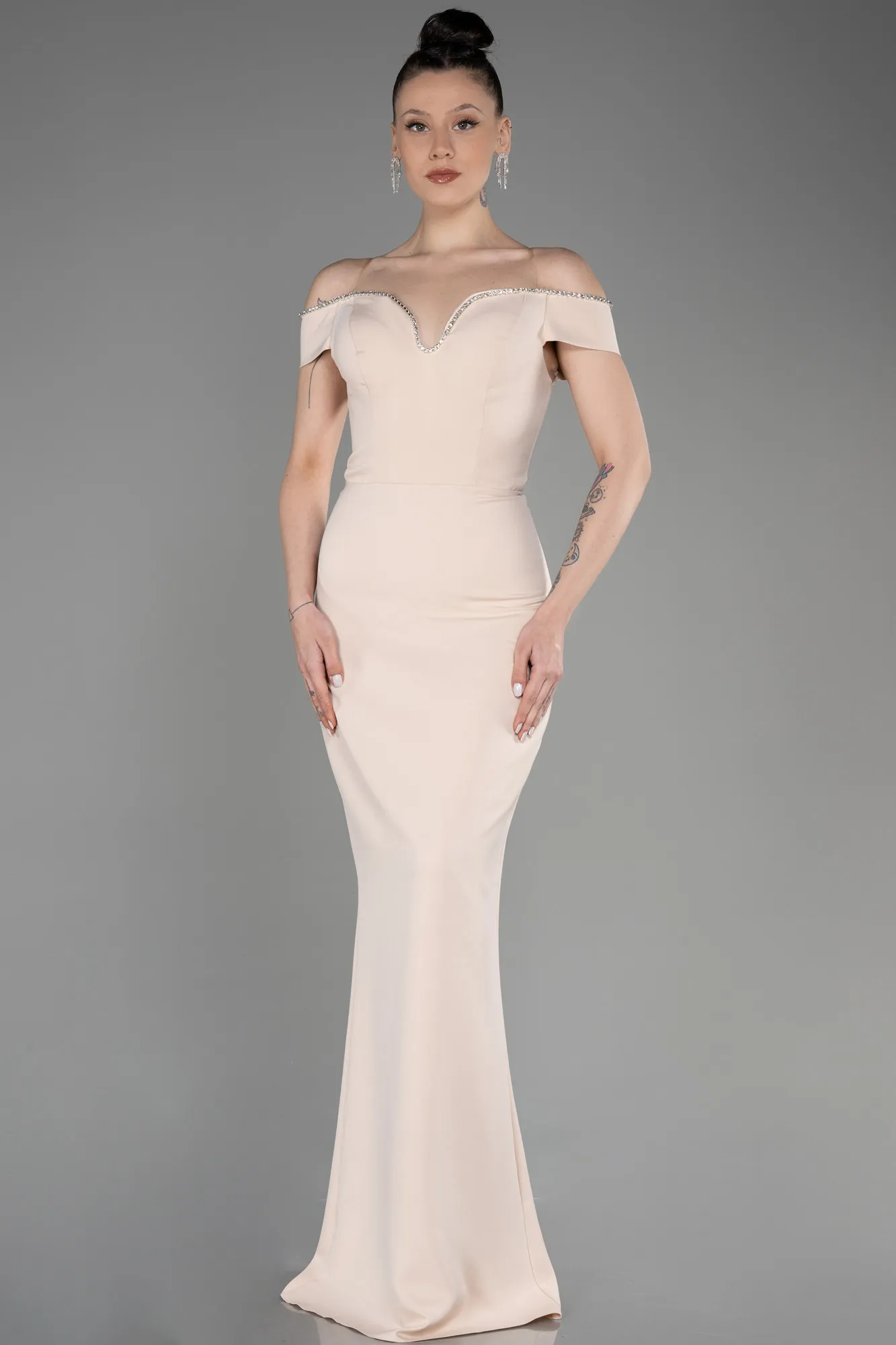 Beige-Long Prom Gown ABU3781