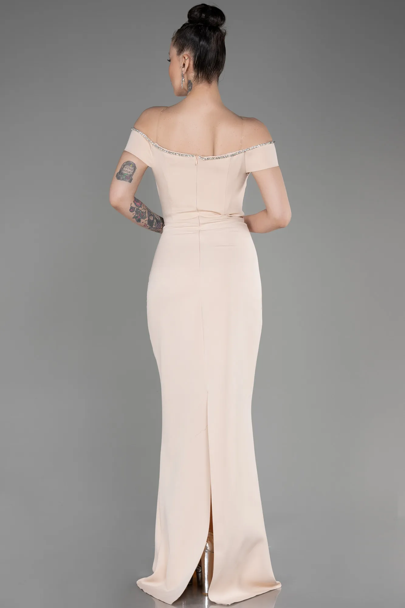 Beige-Long Prom Gown ABU3781