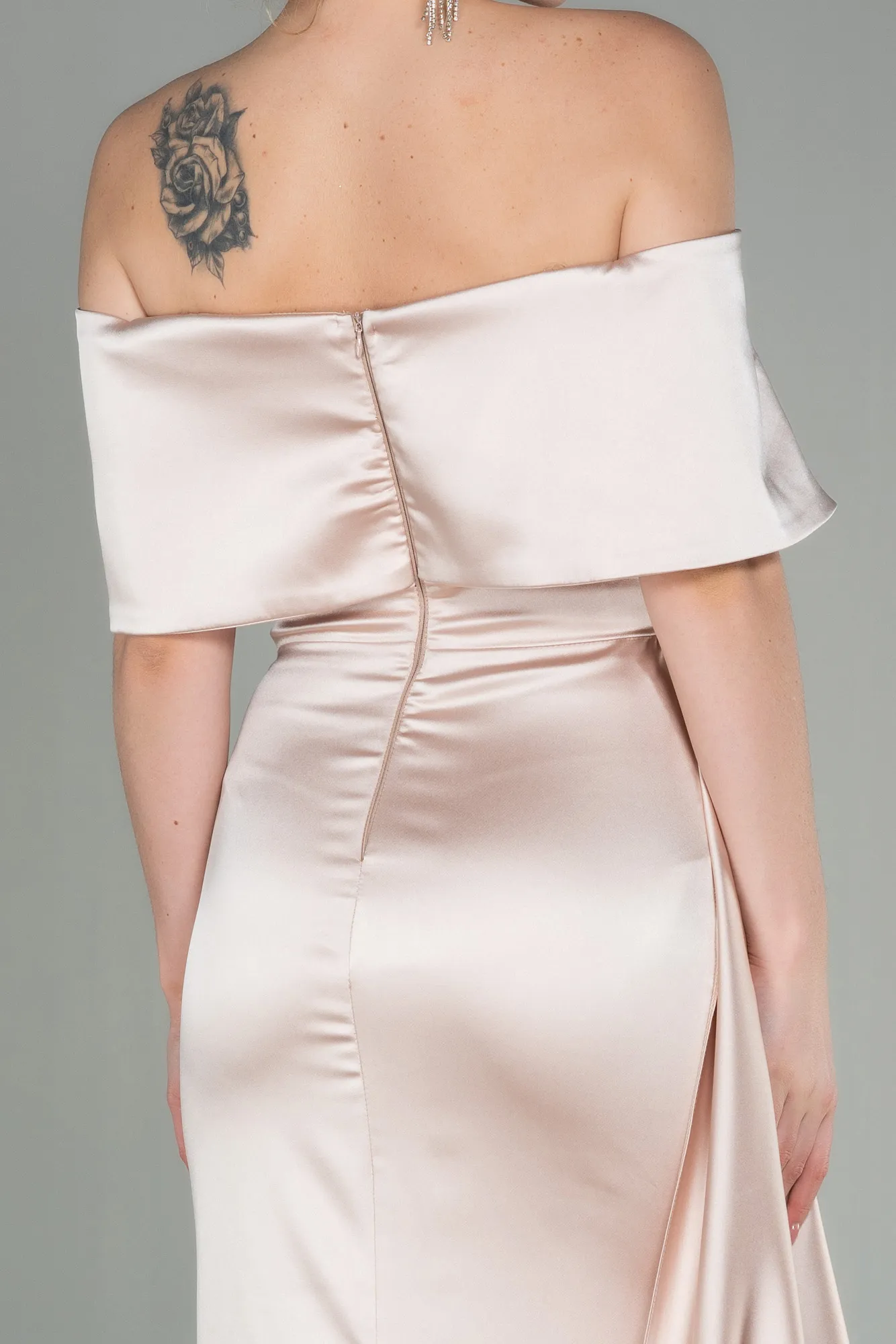 Beige-Long Satin Evening Dress ABU2893