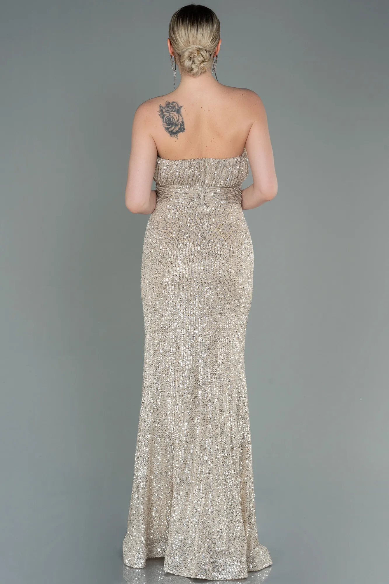 Beige-Long Scaly Evening Dress ABU3067