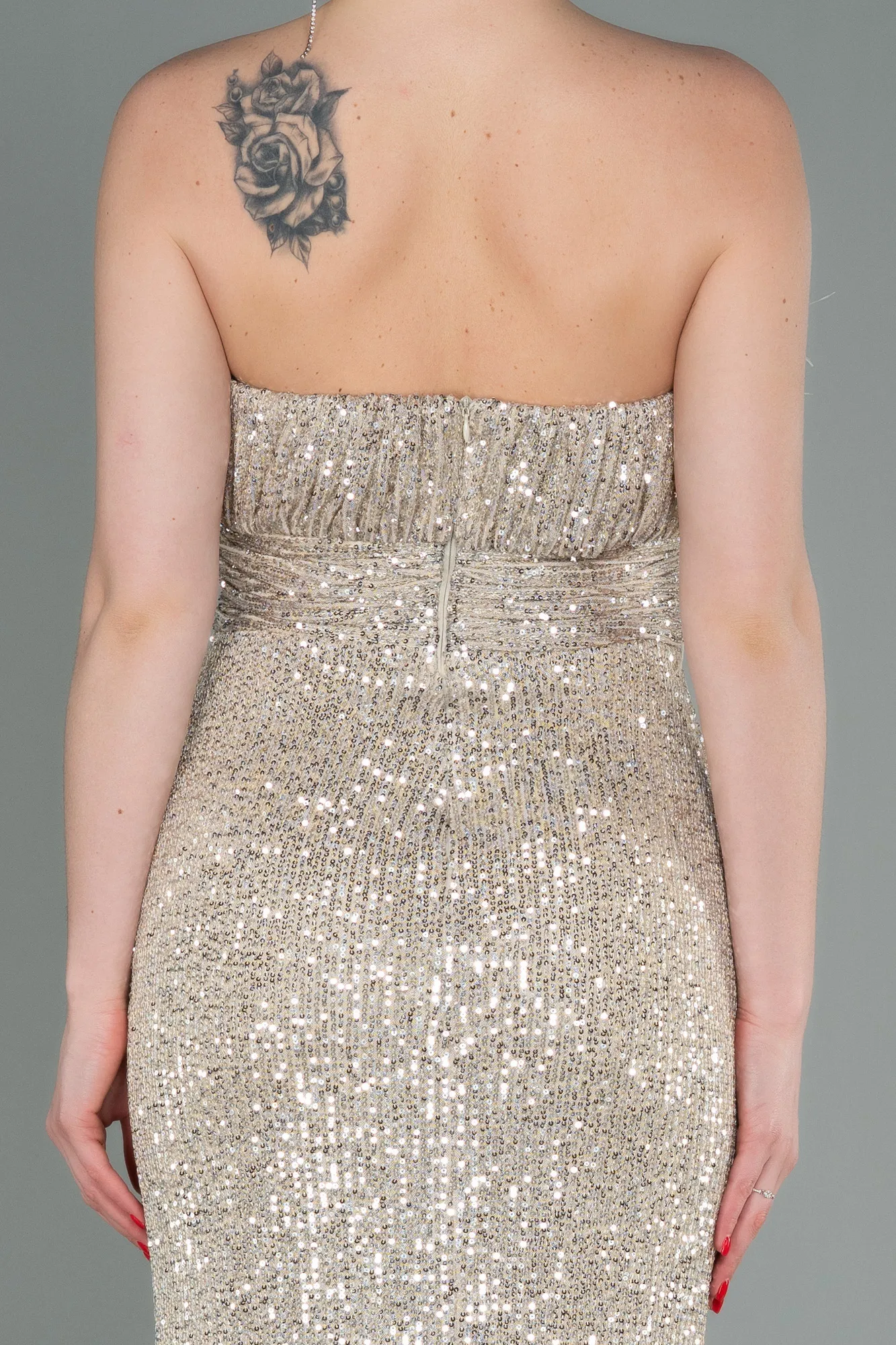 Beige-Long Scaly Evening Dress ABU3067