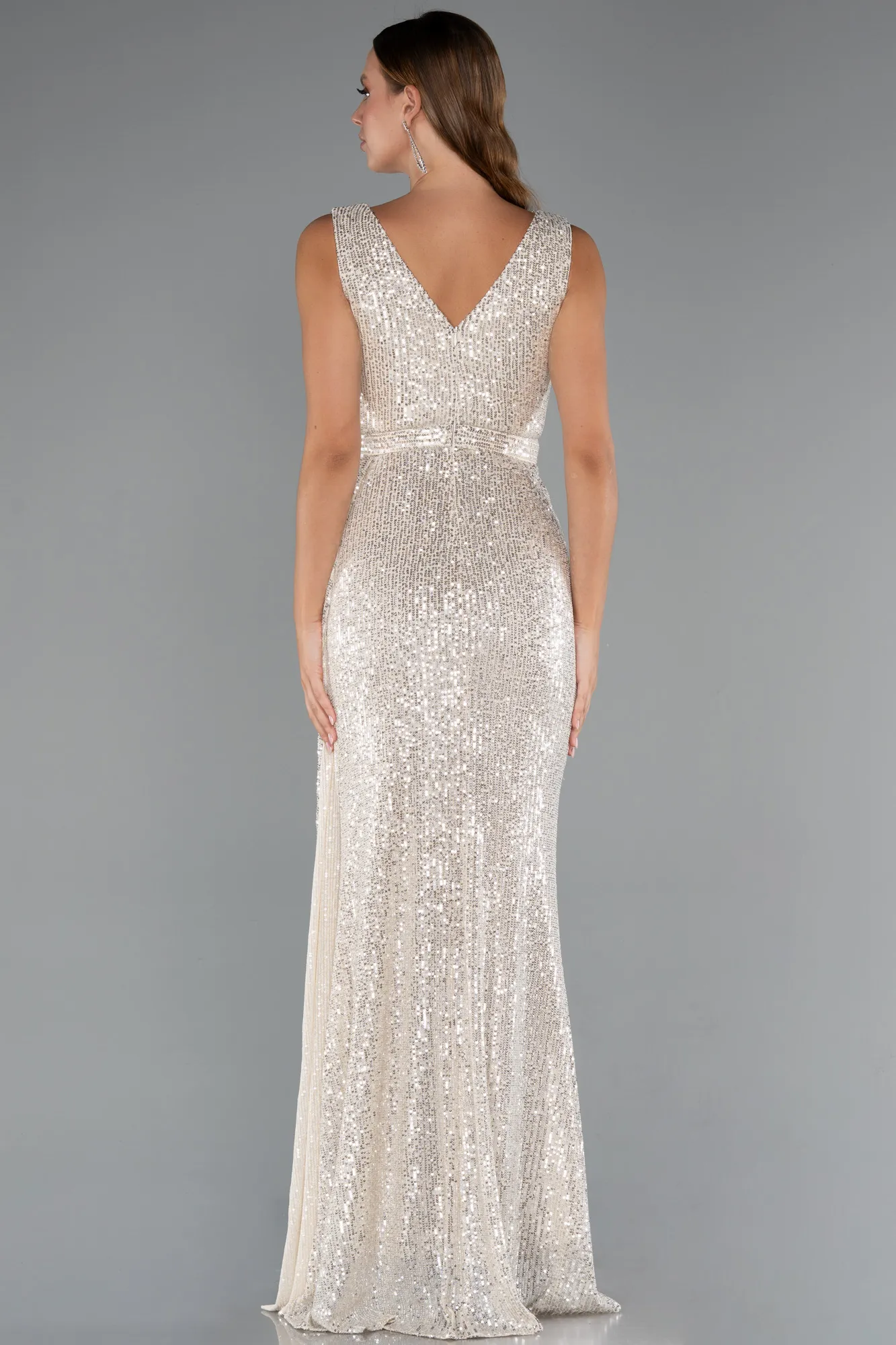 Beige-Long Scaly Evening Dress ABU3201