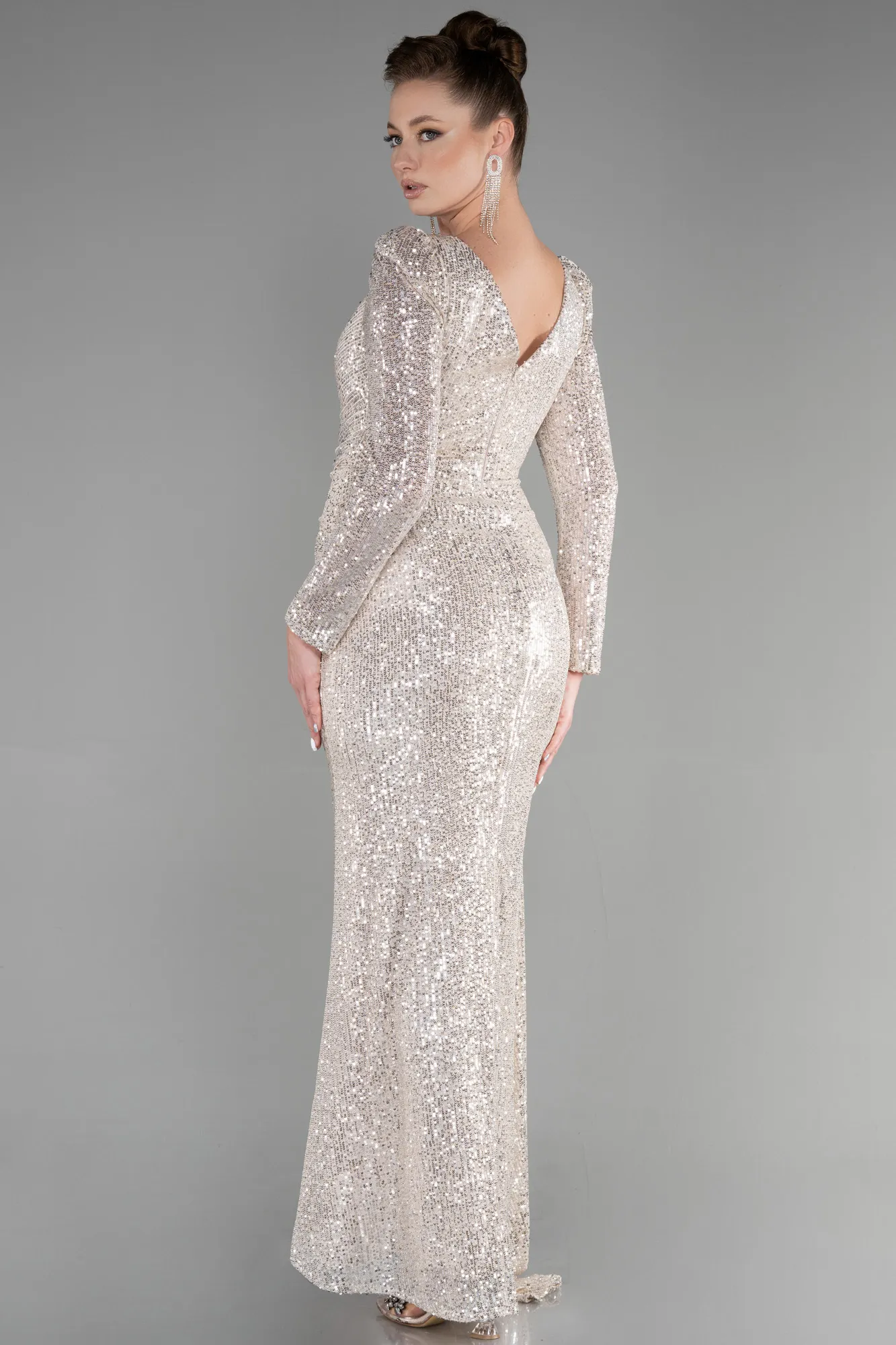 Beige-Long Scaly Evening Dress ABU3501