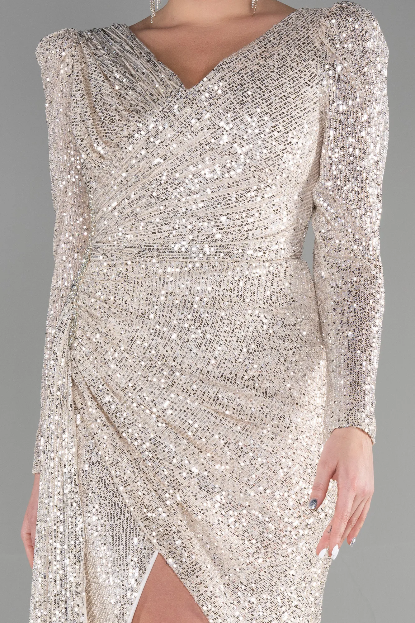 Beige-Long Scaly Evening Dress ABU3501