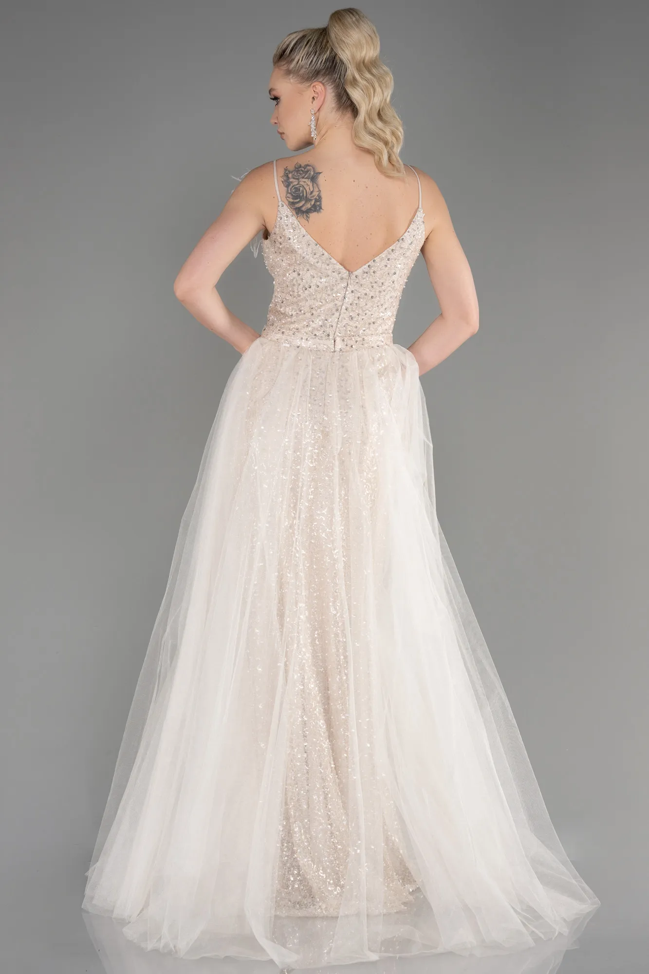 Beige-Long Scaly Evening Dress ABU3750