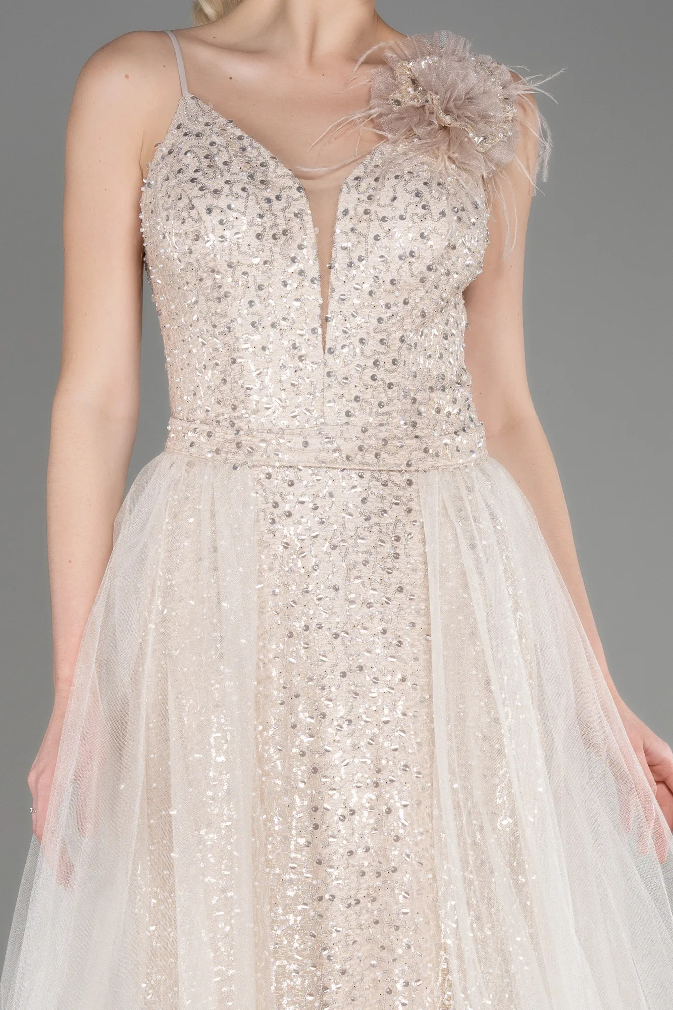 Beige-Long Scaly Evening Dress ABU3750