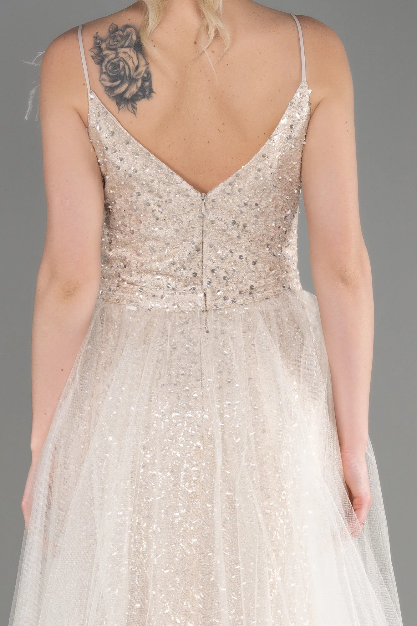 Beige-Long Scaly Evening Dress ABU3750