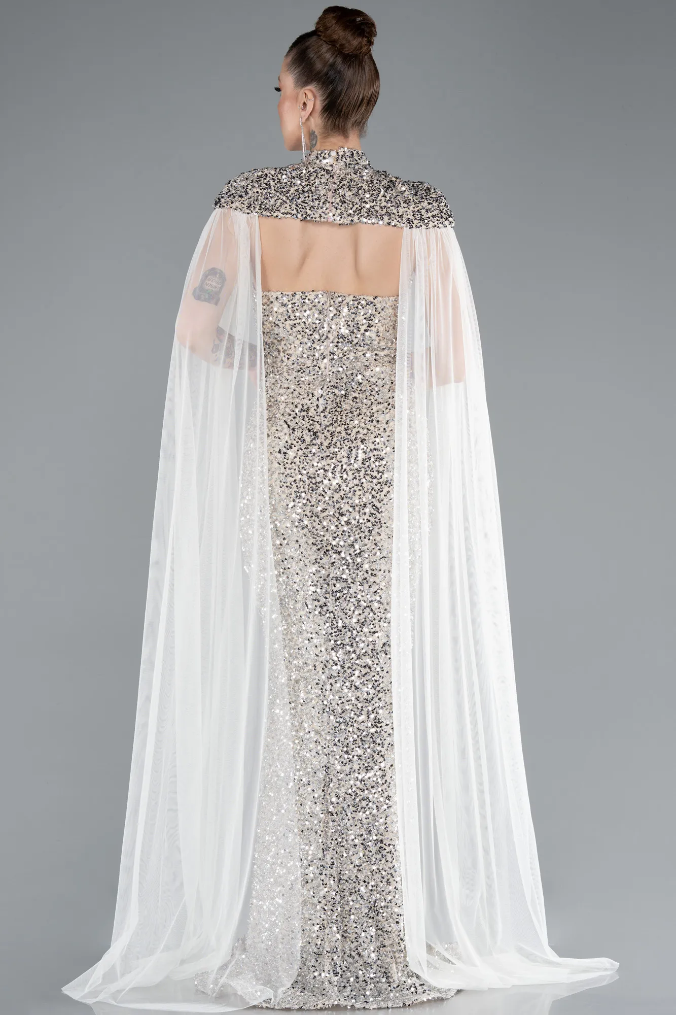 Beige-Long Scaly Evening Dress ABU4910