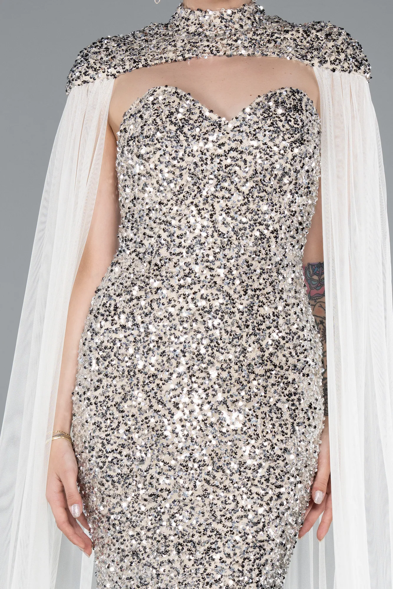 Beige-Long Scaly Evening Dress ABU4910