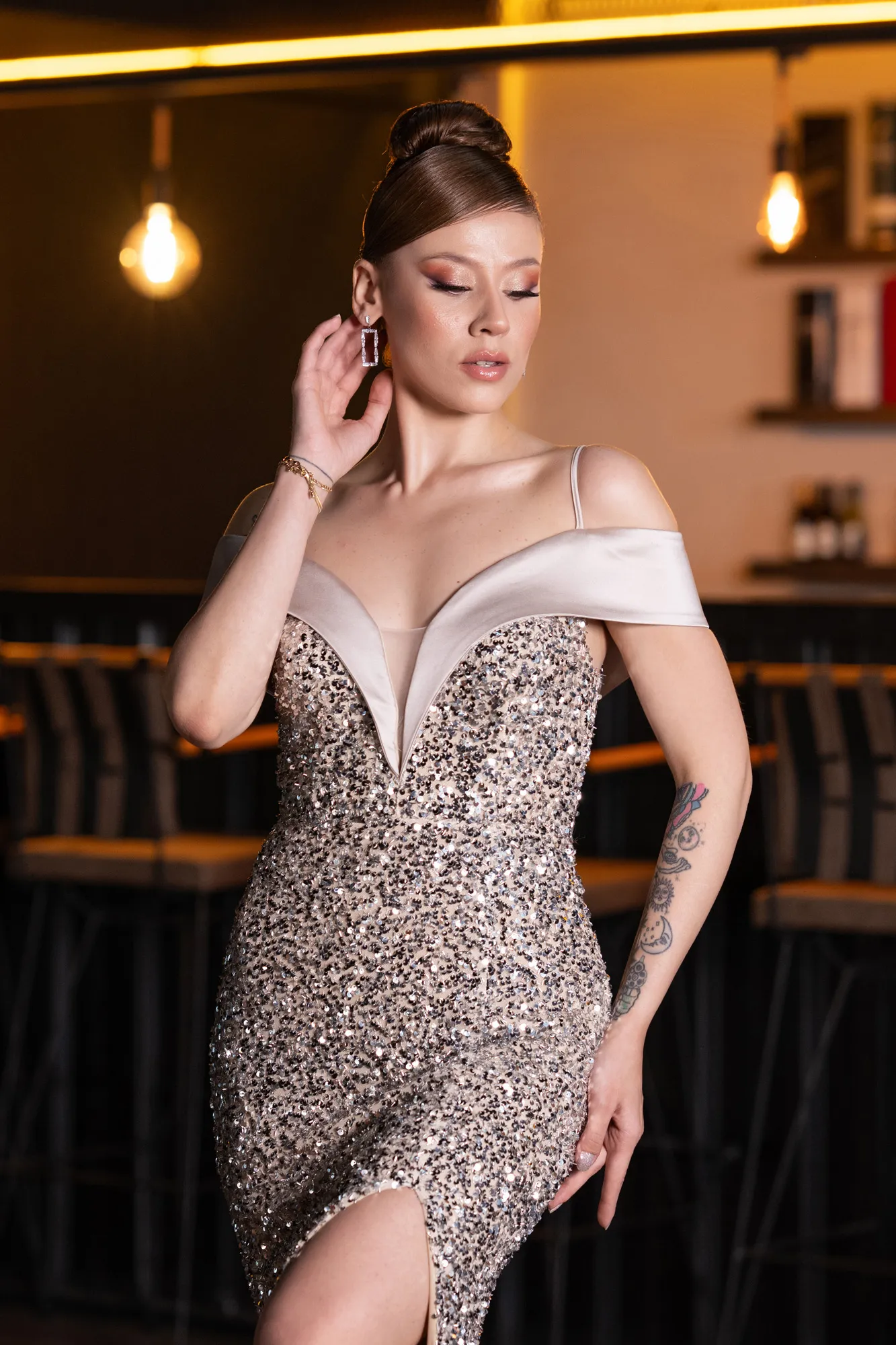 Beige-Long Scaly Evening Dress ABU4929