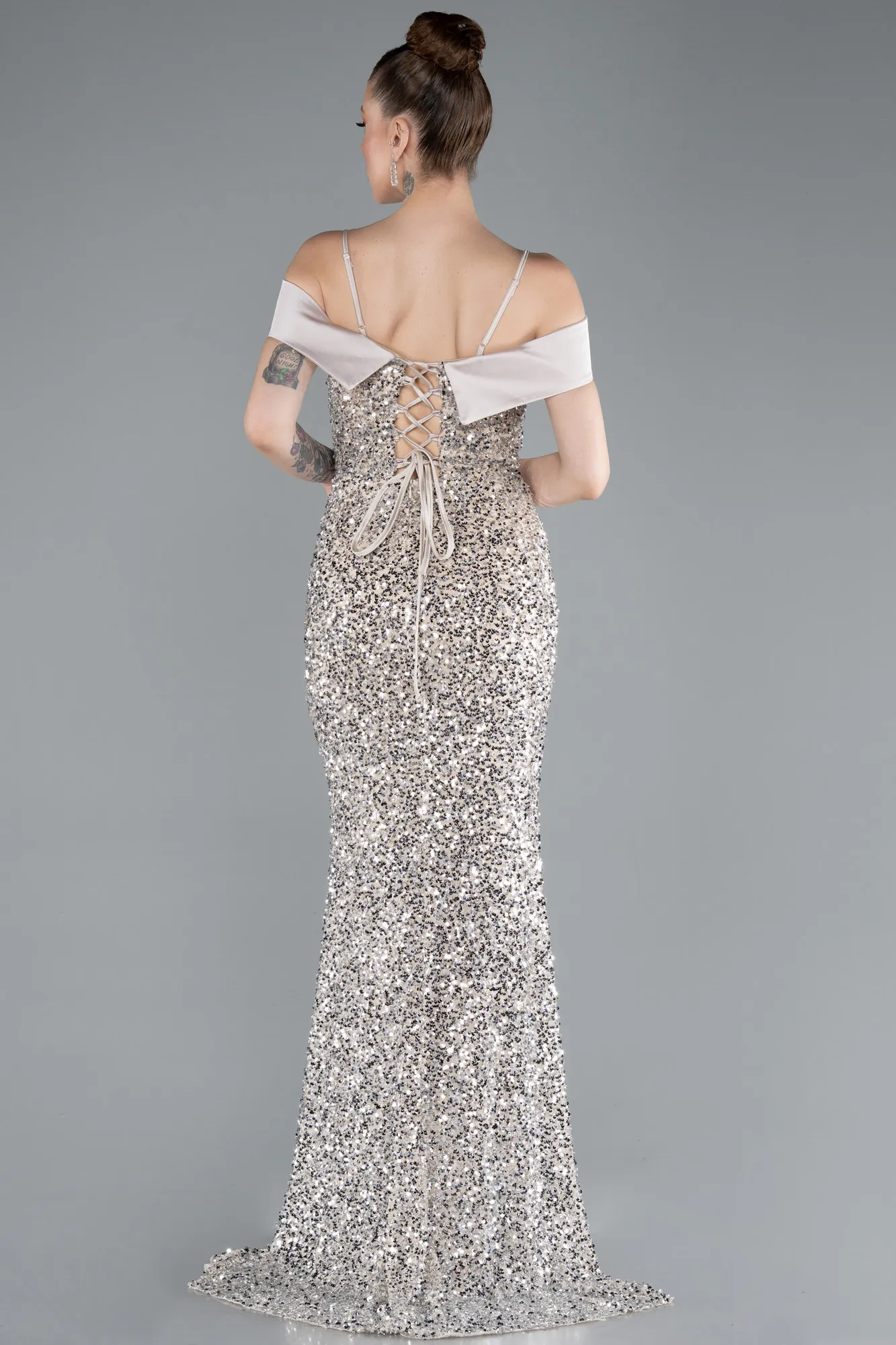 Beige-Long Scaly Evening Dress ABU4929