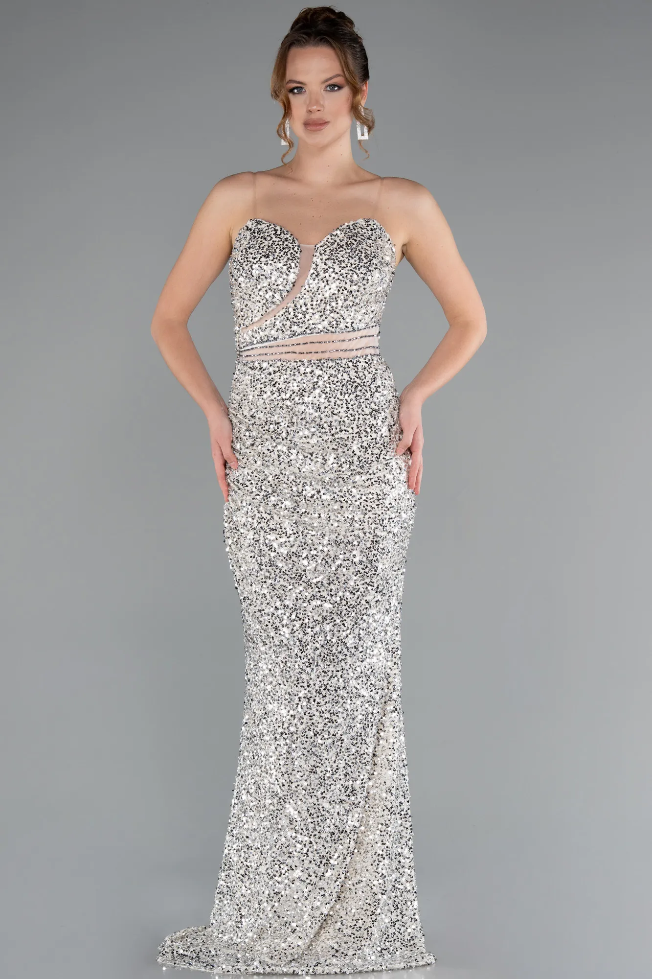 Beige-Long Scaly Evening Dress ABU5014