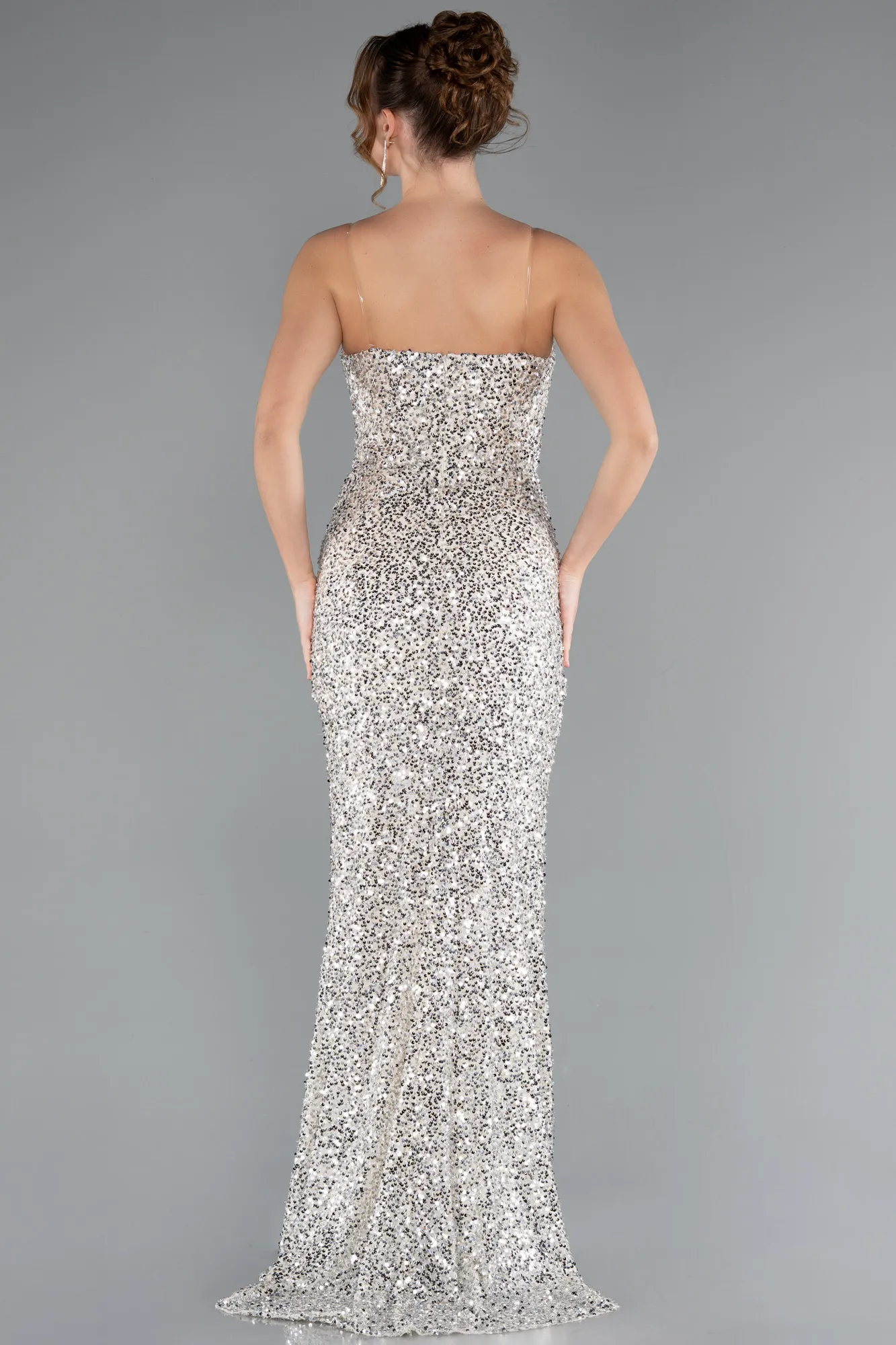 Beige-Long Scaly Evening Dress ABU5014