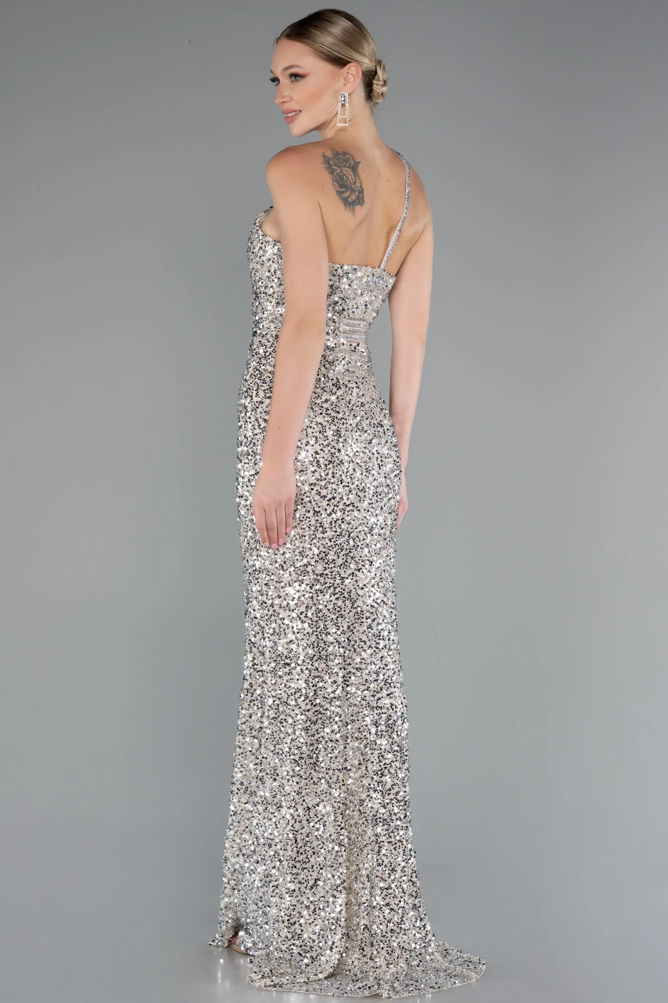 Beige-Long Scaly Evening Dress ABU5070