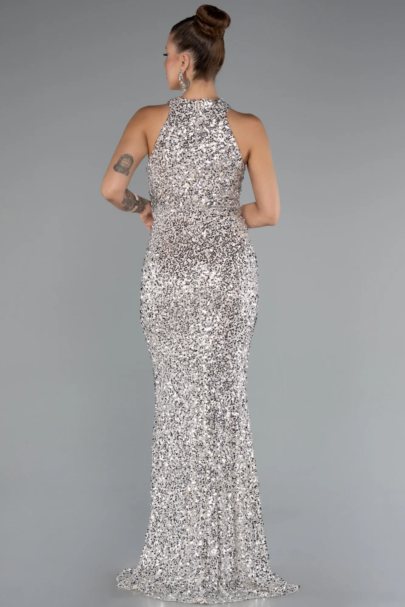 Beige-Long Scaly Evening Dress ABU5135