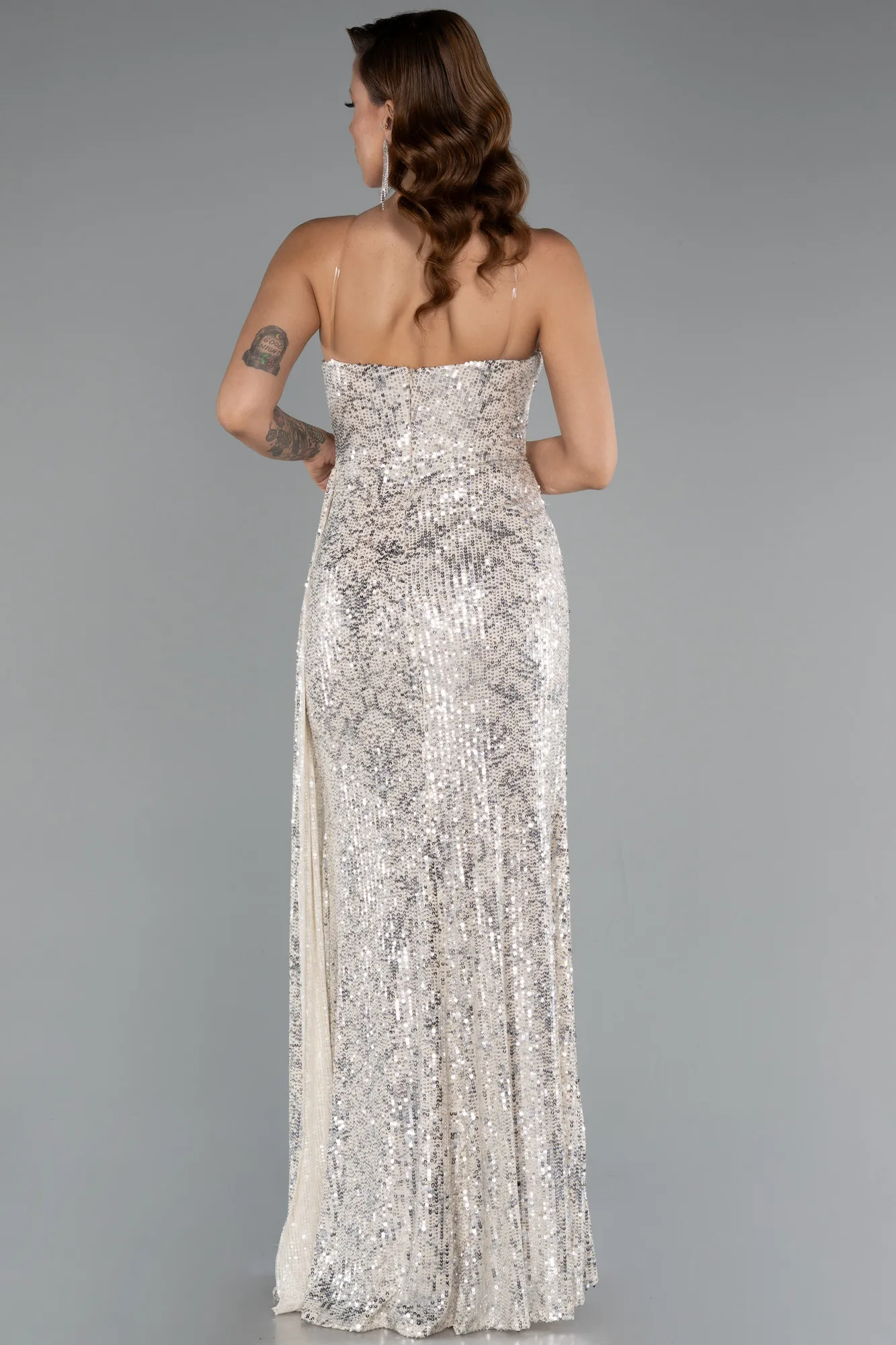 Beige-Long Scaly Evening Dress ABU5167