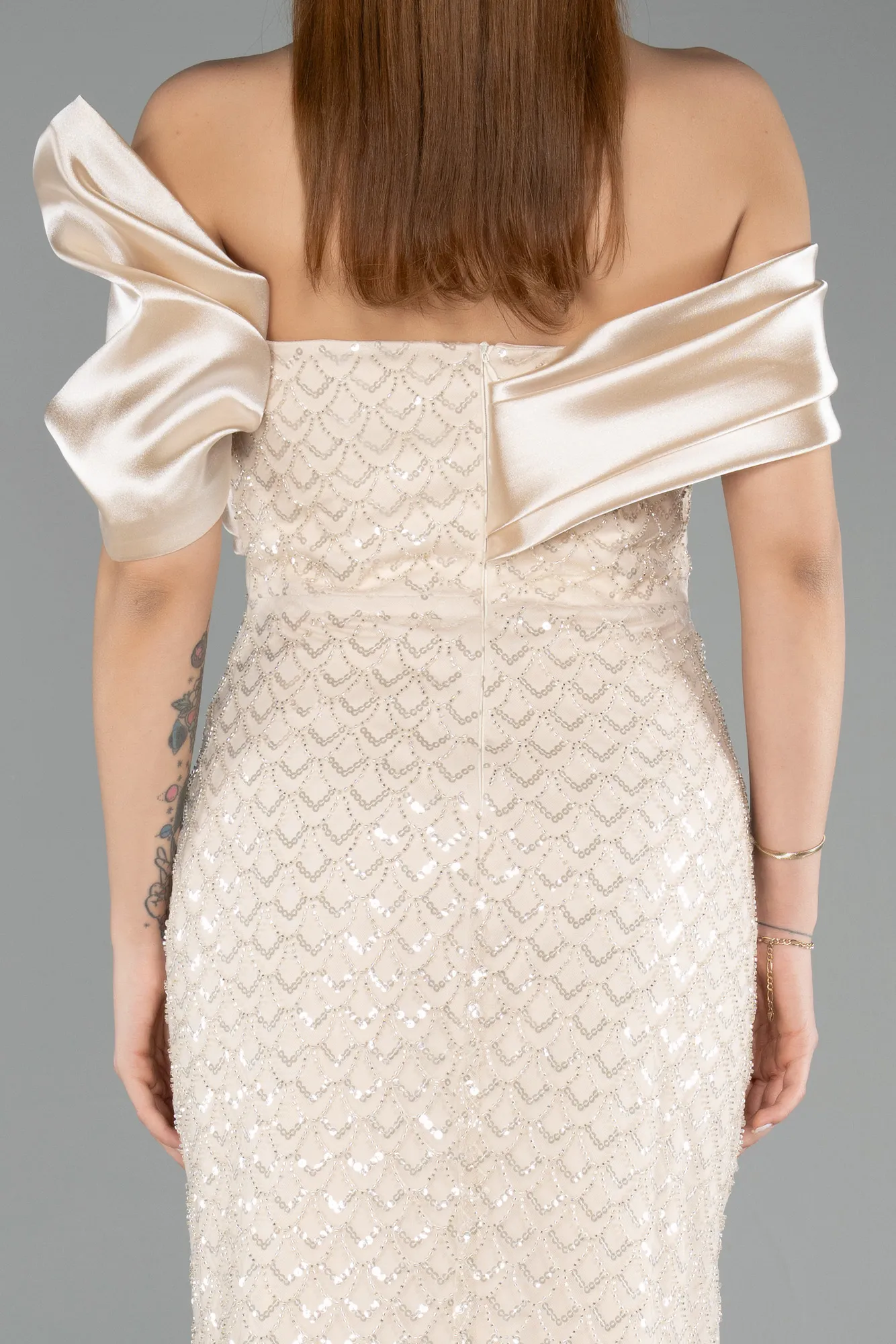 Beige-Long Scaly Evening Dress ABU5529