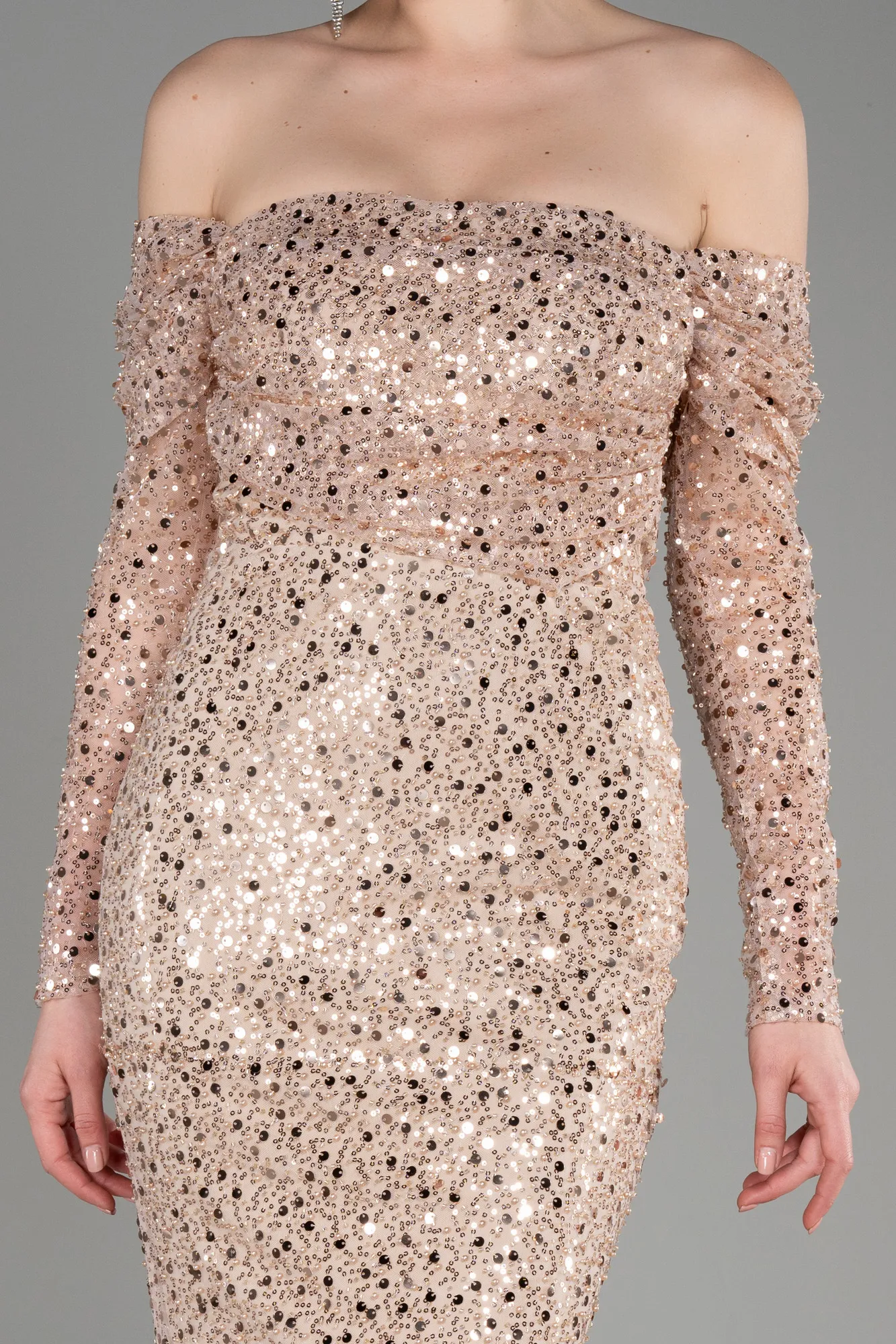 Beige-Long Scaly Mermaid Prom Dress ABU3829