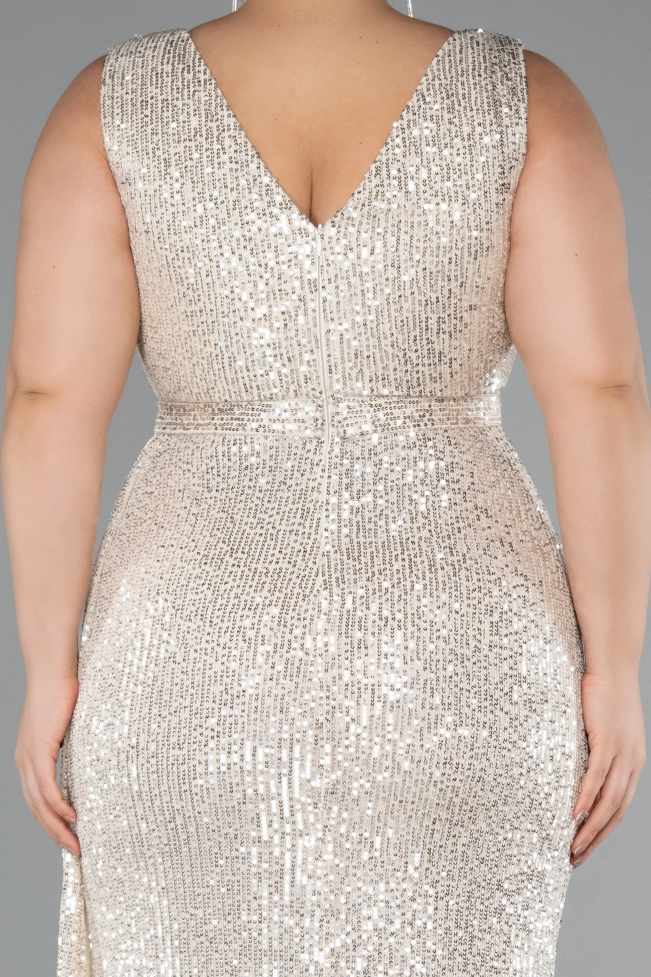 Beige-Long Scaly Plus Size Evening Dress ABU3194