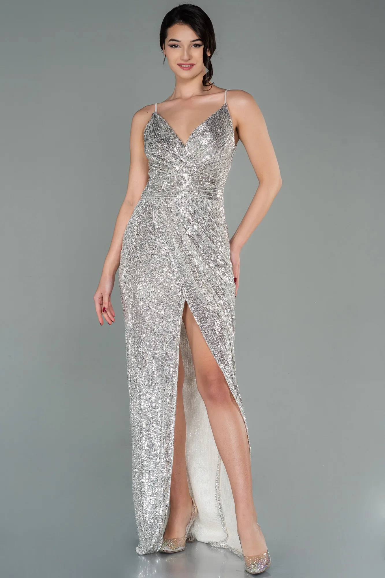 Beige-Long Scaly Prom Gown ABU1880