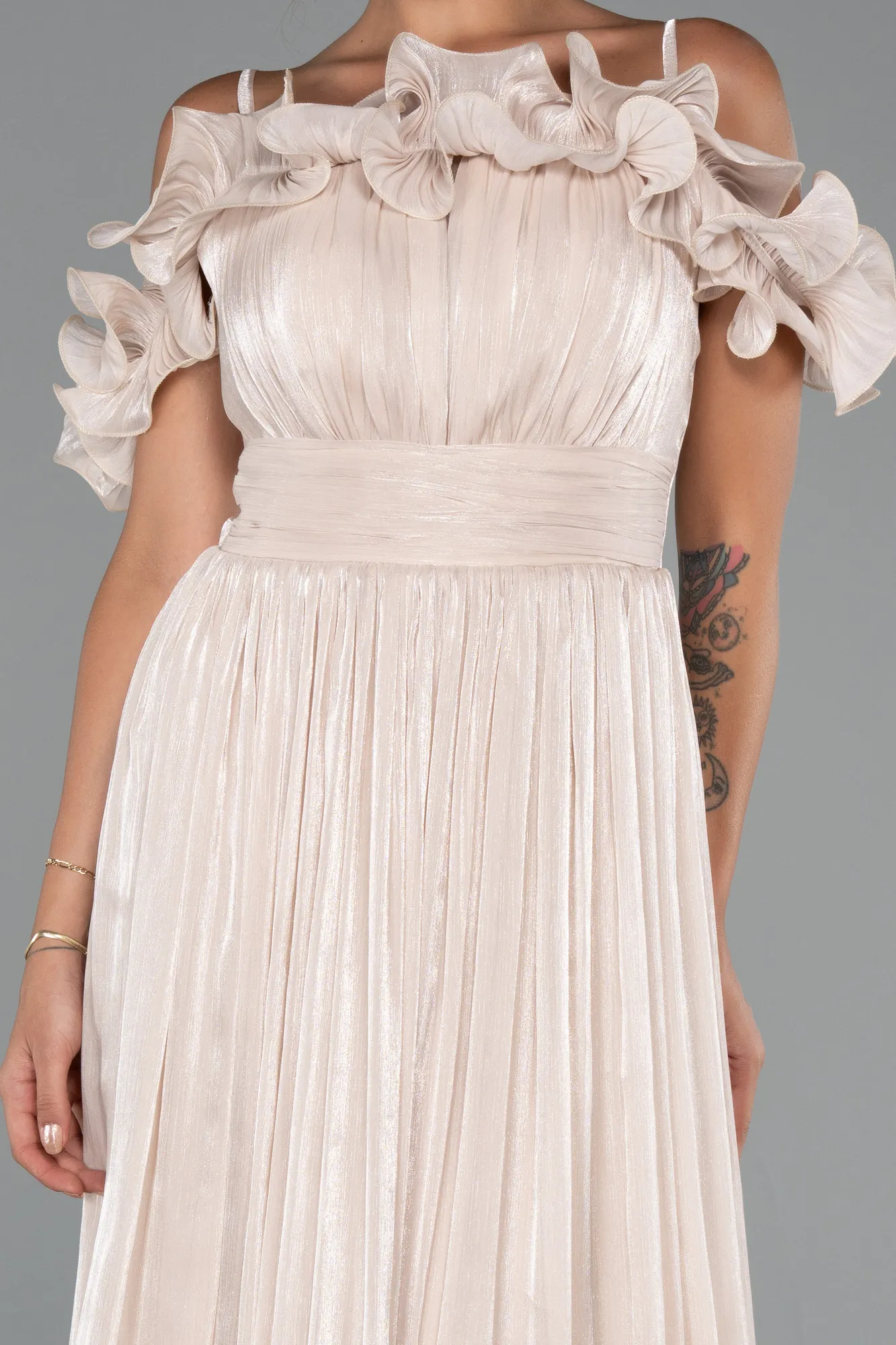 Beige-Midi Chiffon Cocktail Dress ABK2425