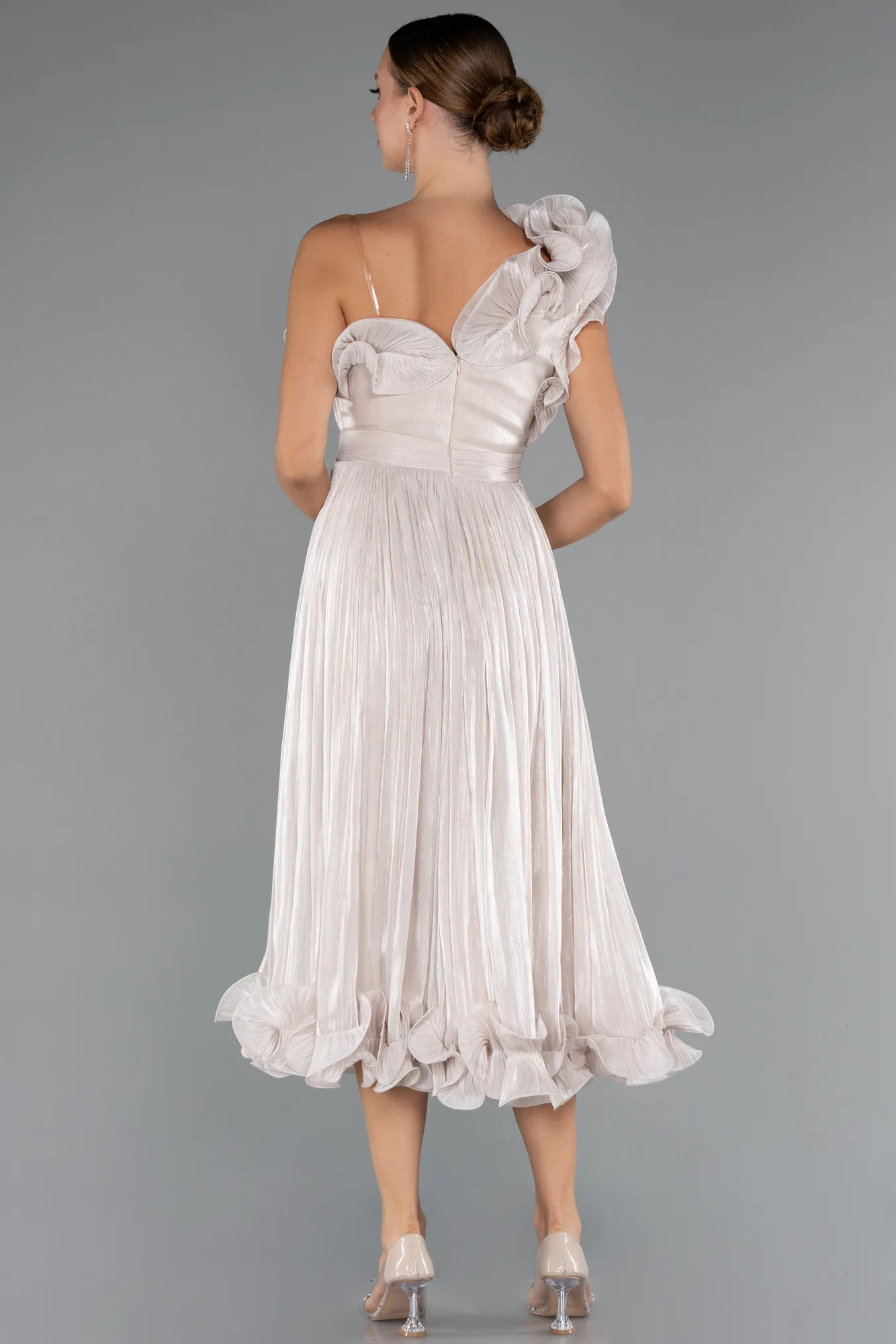 Beige-Midi Chiffon Cocktail Dress ABK2434