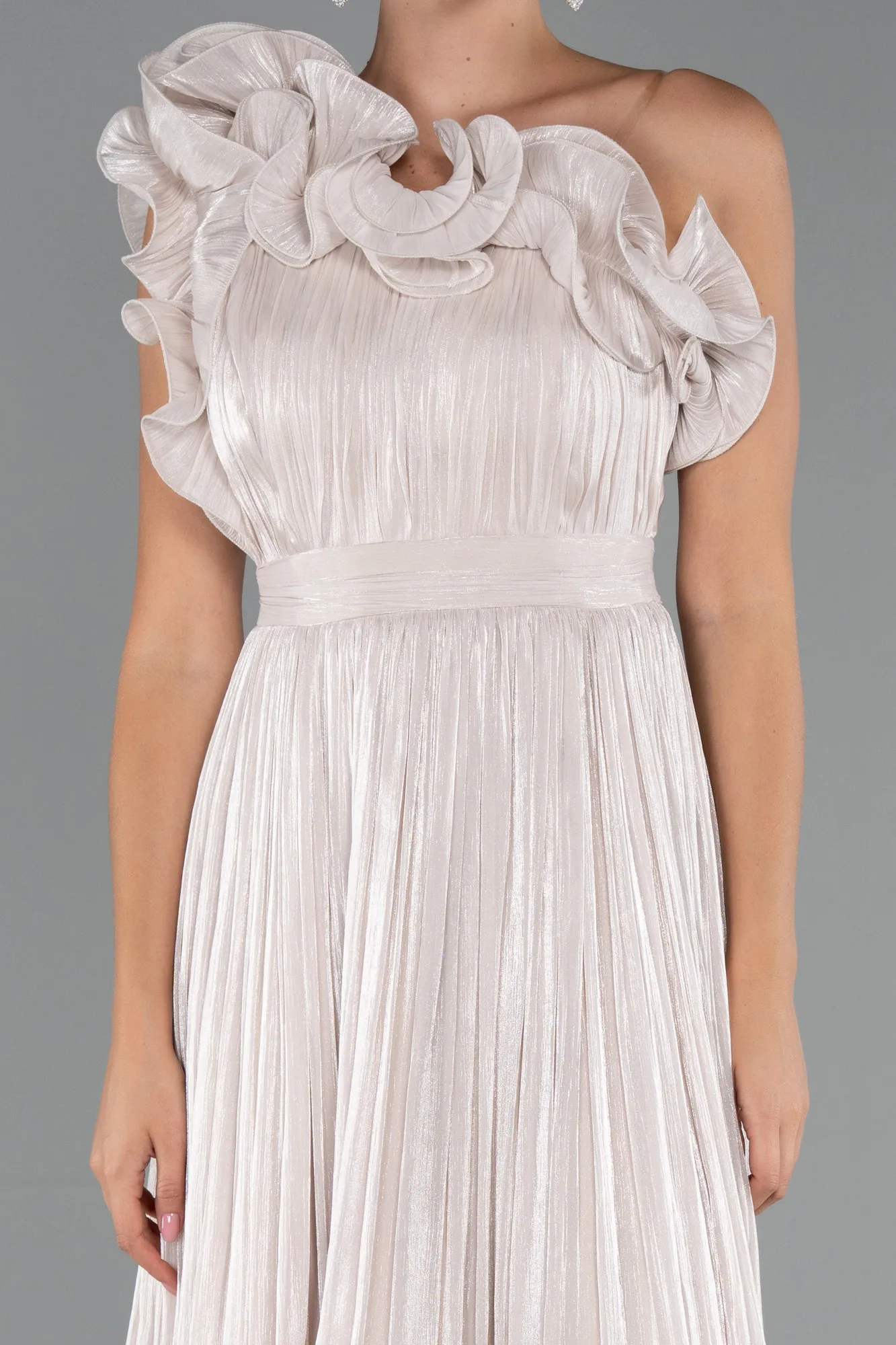 Beige-Midi Chiffon Cocktail Dress ABK2434