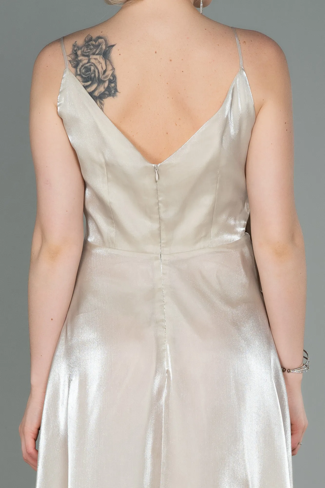 Beige-Midi Chiffon Invitation Dress ABK1669