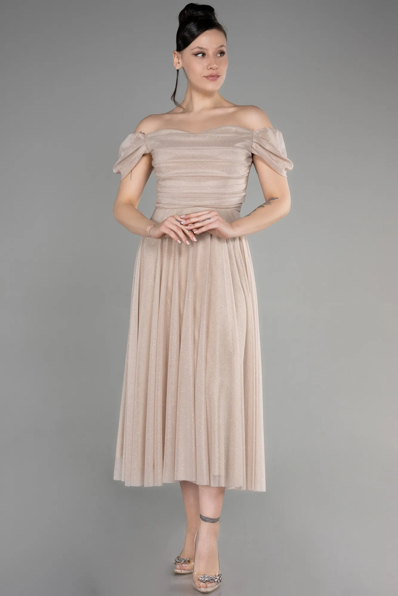 Beige-Midi Cocktail Dress ABK1978