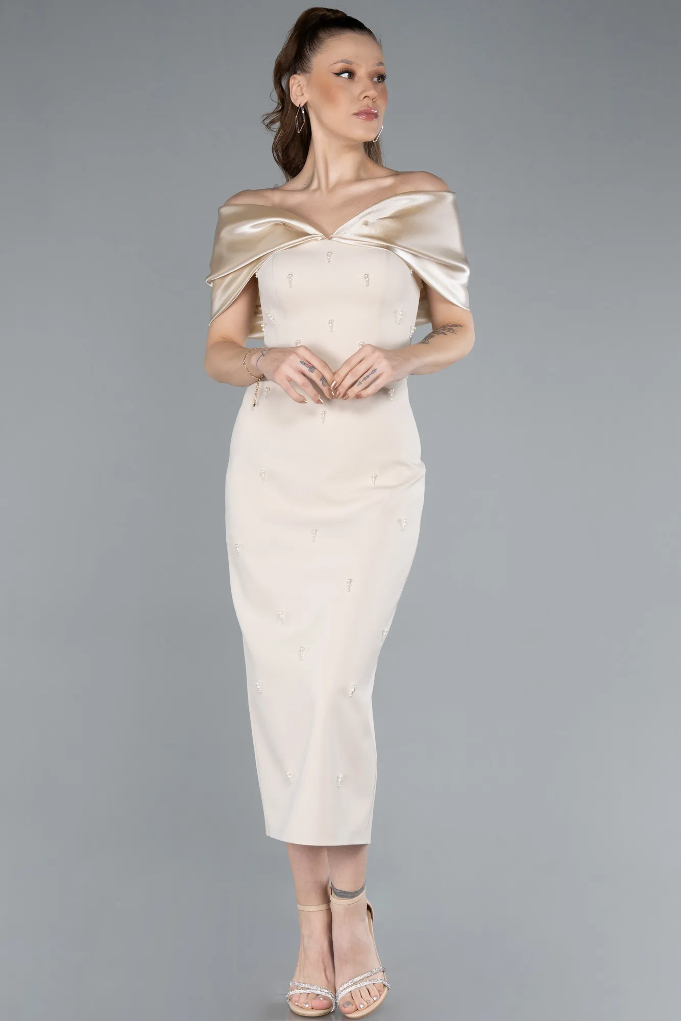 Beige-Midi Cocktail Dress ABK2279