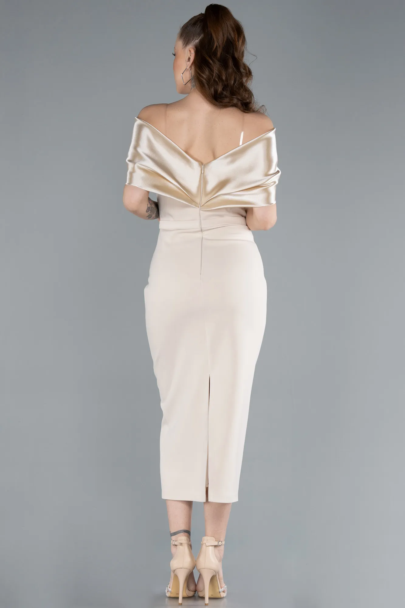 Beige-Midi Cocktail Dress ABK2279