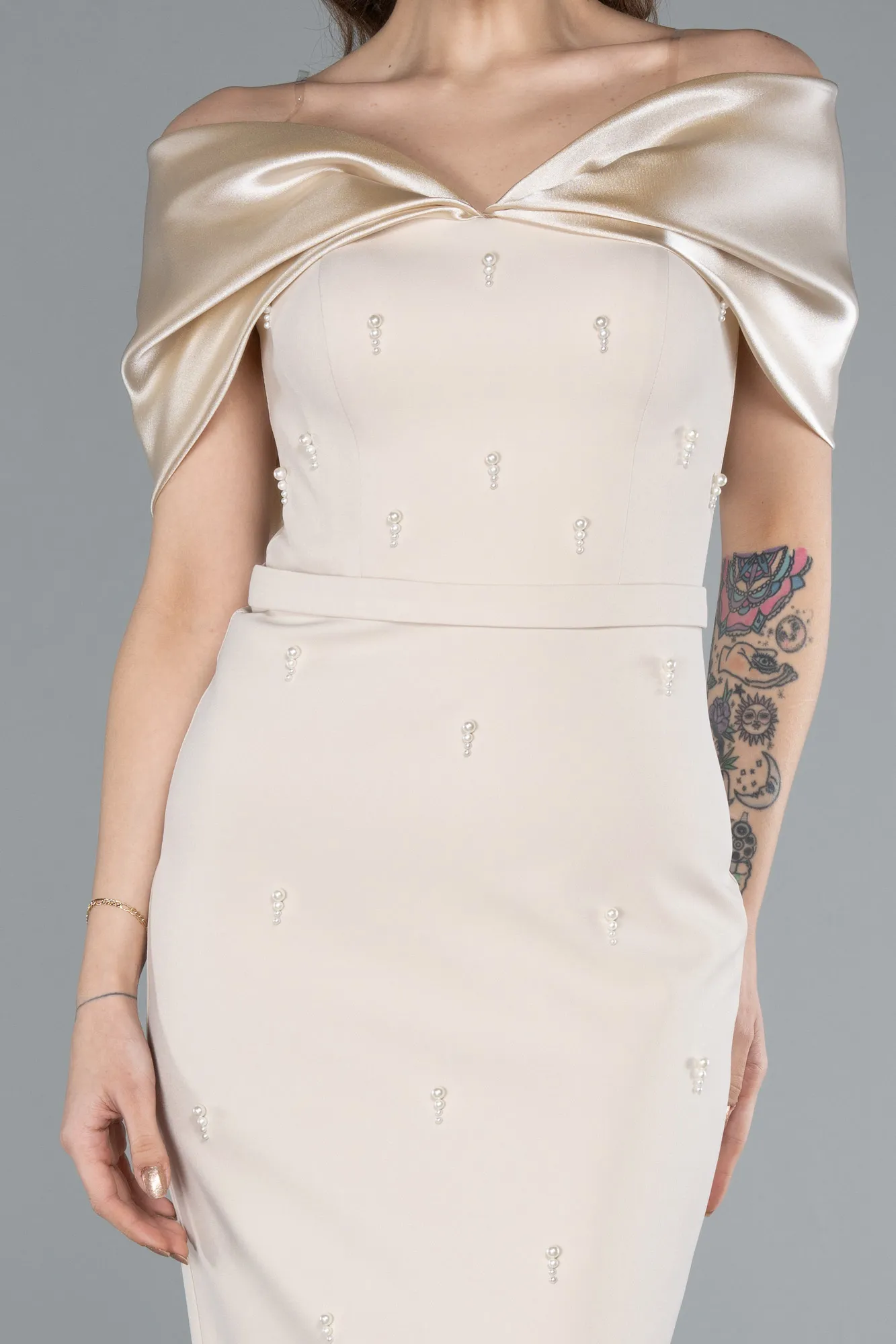 Beige-Midi Cocktail Dress ABK2279