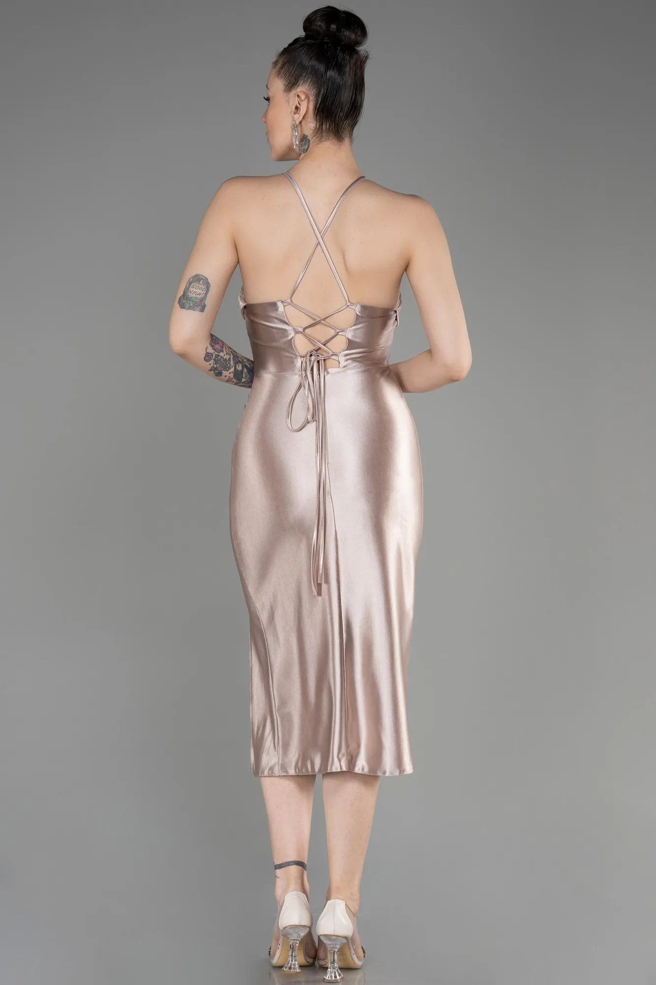 Beige-Midi Party Dress ABK2019