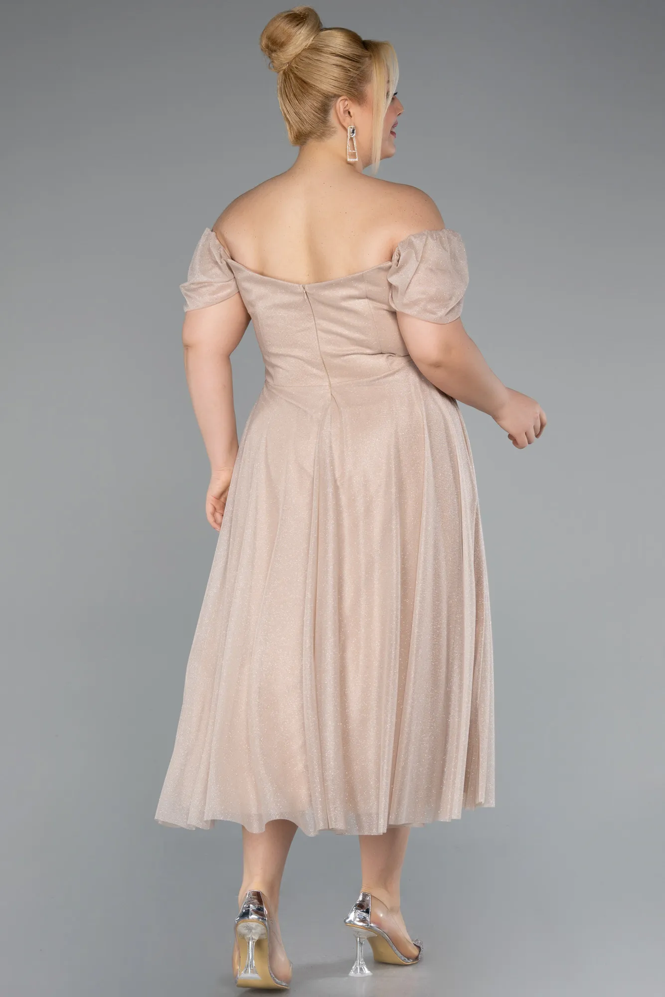 Beige-Midi Plus Size Cocktail Dress ABK2259
