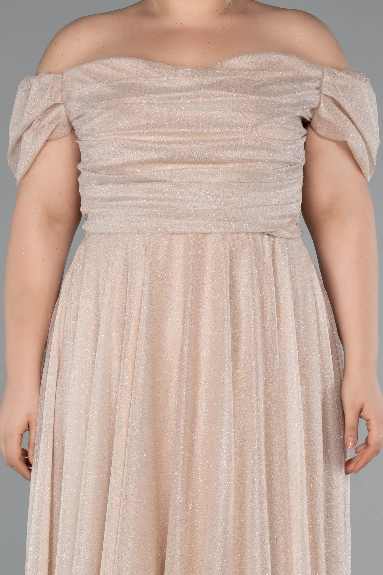 Beige-Midi Plus Size Cocktail Dress ABK2259