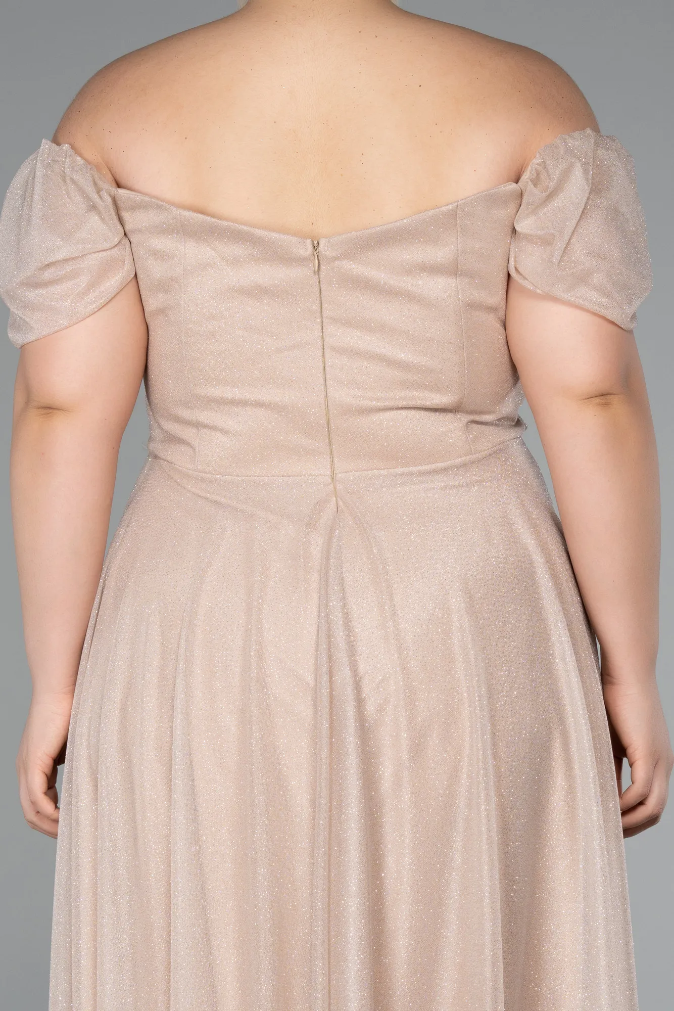 Beige-Midi Plus Size Cocktail Dress ABK2259