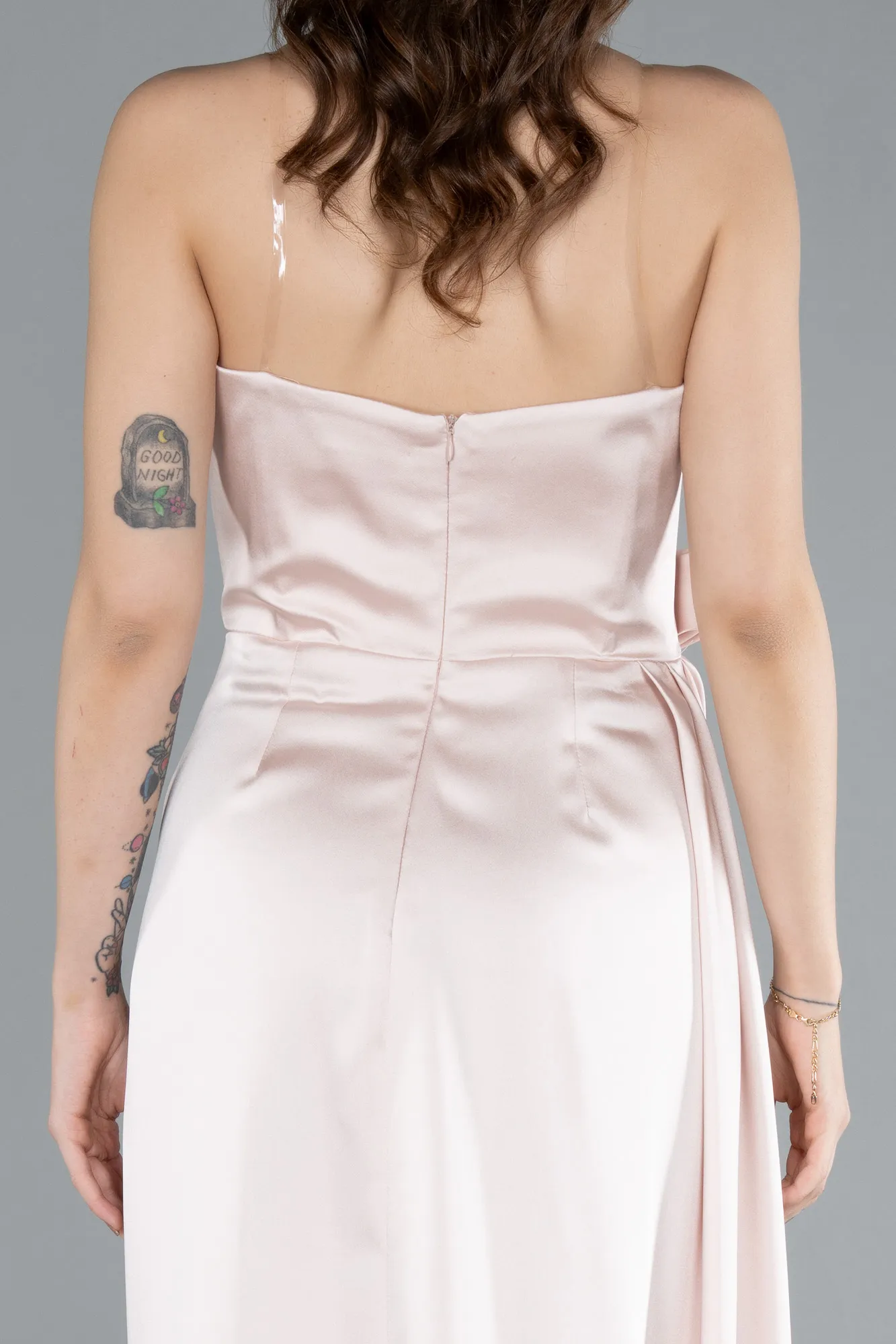 Beige-Midi Satin Prom Gown ABK2265